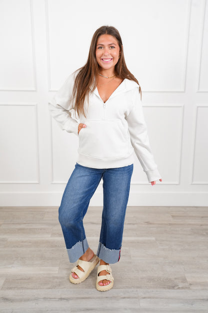 Door Buster! Zenana Half Zip Fleece Pullover with Kangaroo Pocket
