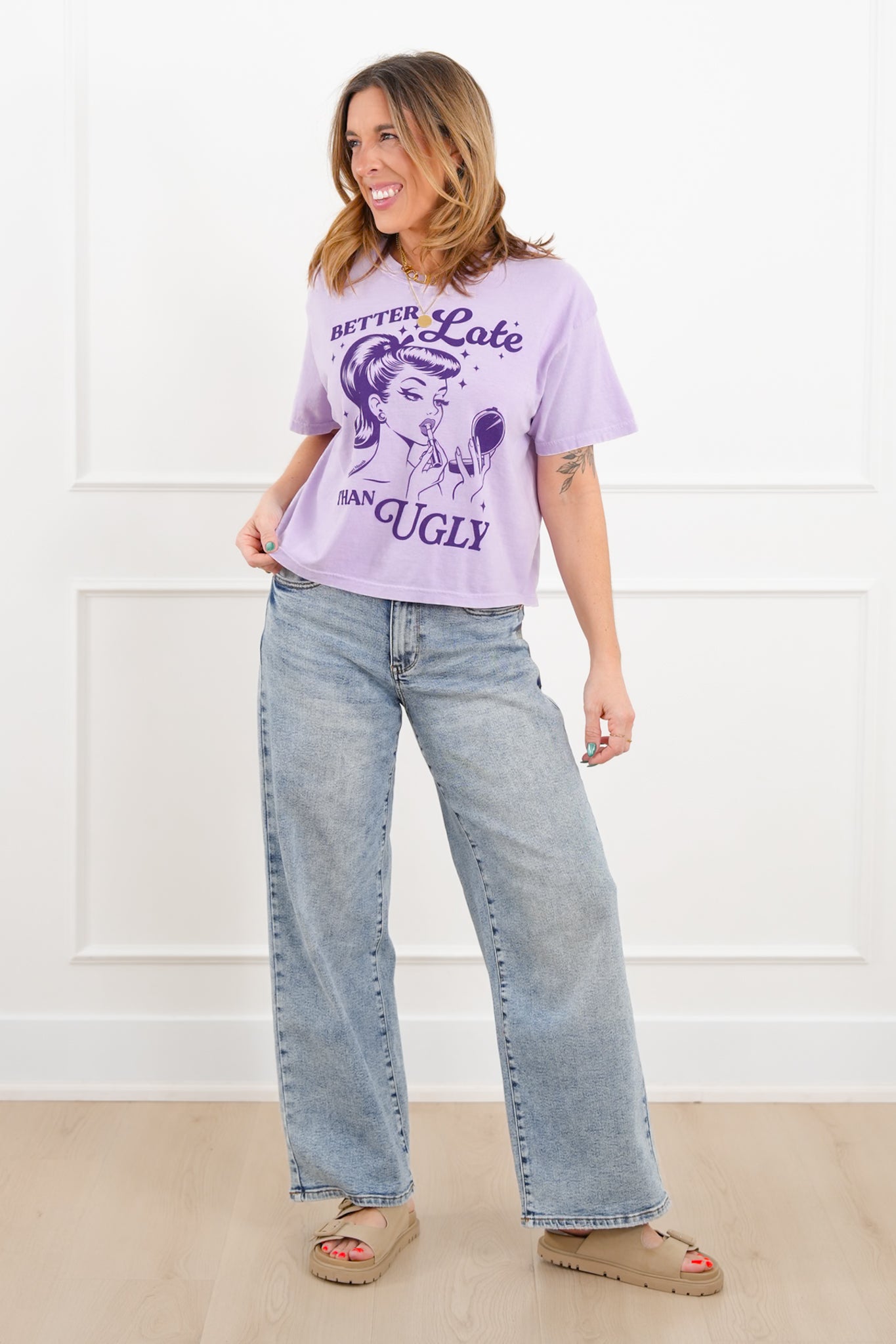 Plus/Reg Short Sleeve "Better Late Than Ugly" Graphic Tee