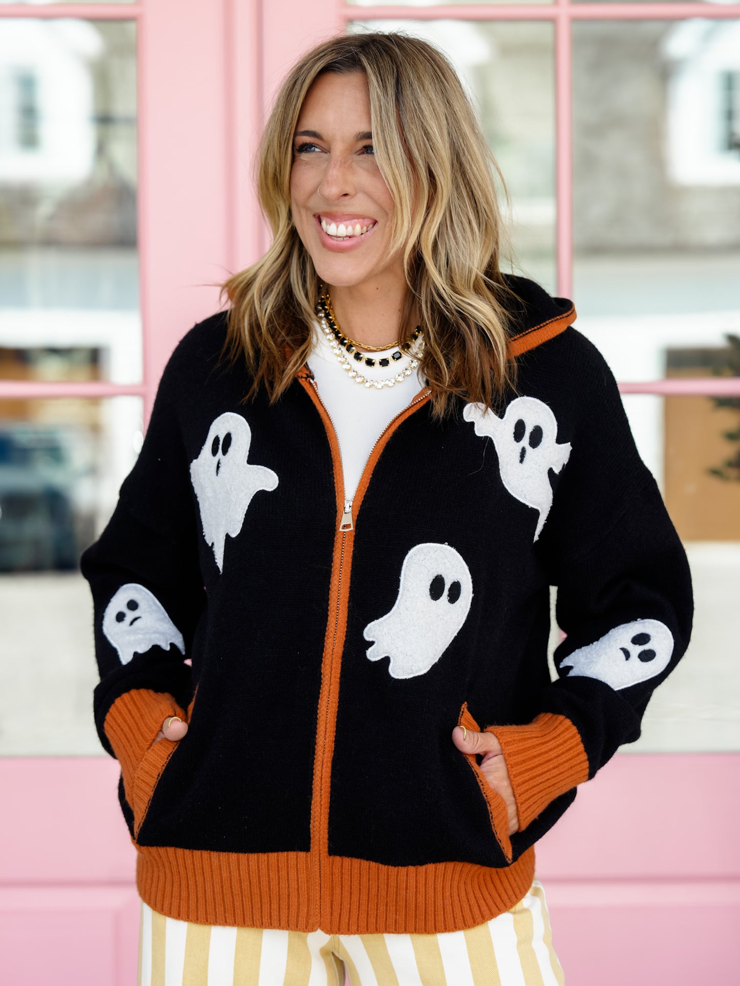 Ghost Patch Long Sleeve Zip Up Hoodie