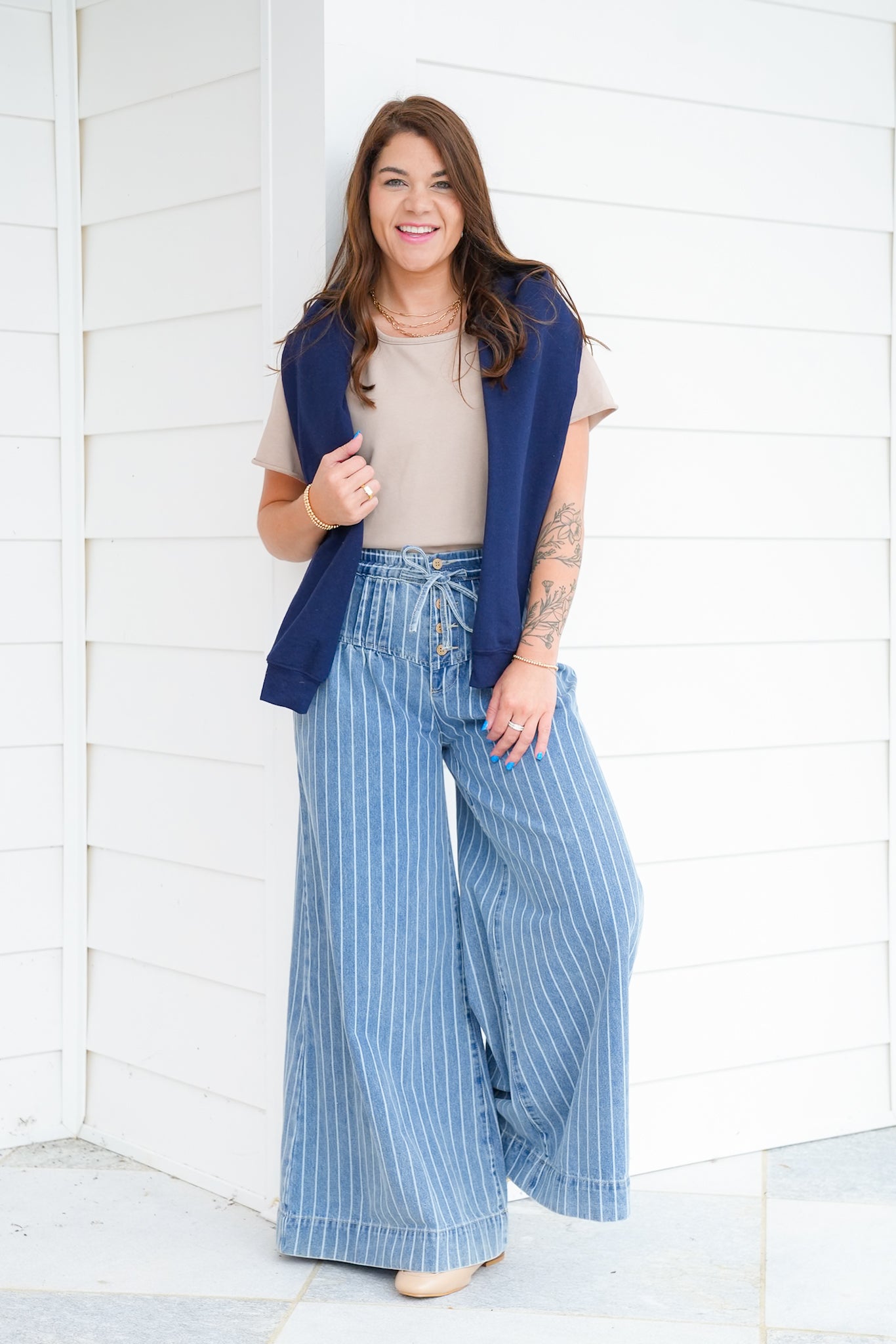 Stripe Denim Button Fly Wide Leg Jeans – Freckled Poppy