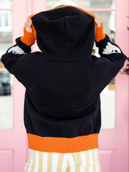 Ghost Patch Long Sleeve Zip Up Hoodie