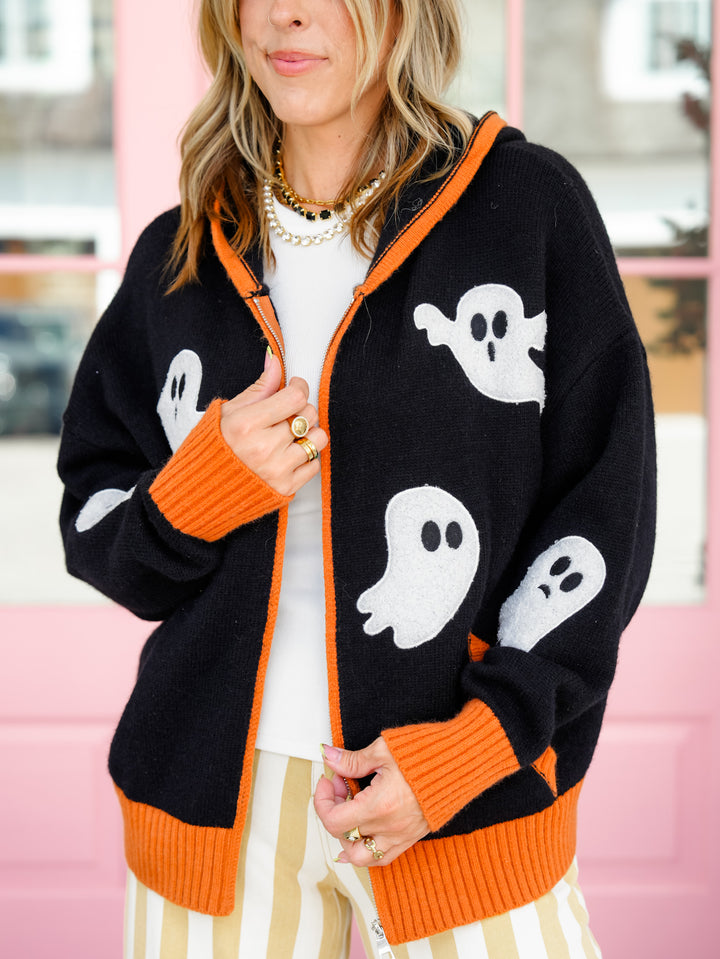 Ghost Patch Long Sleeve Zip Up Hoodie