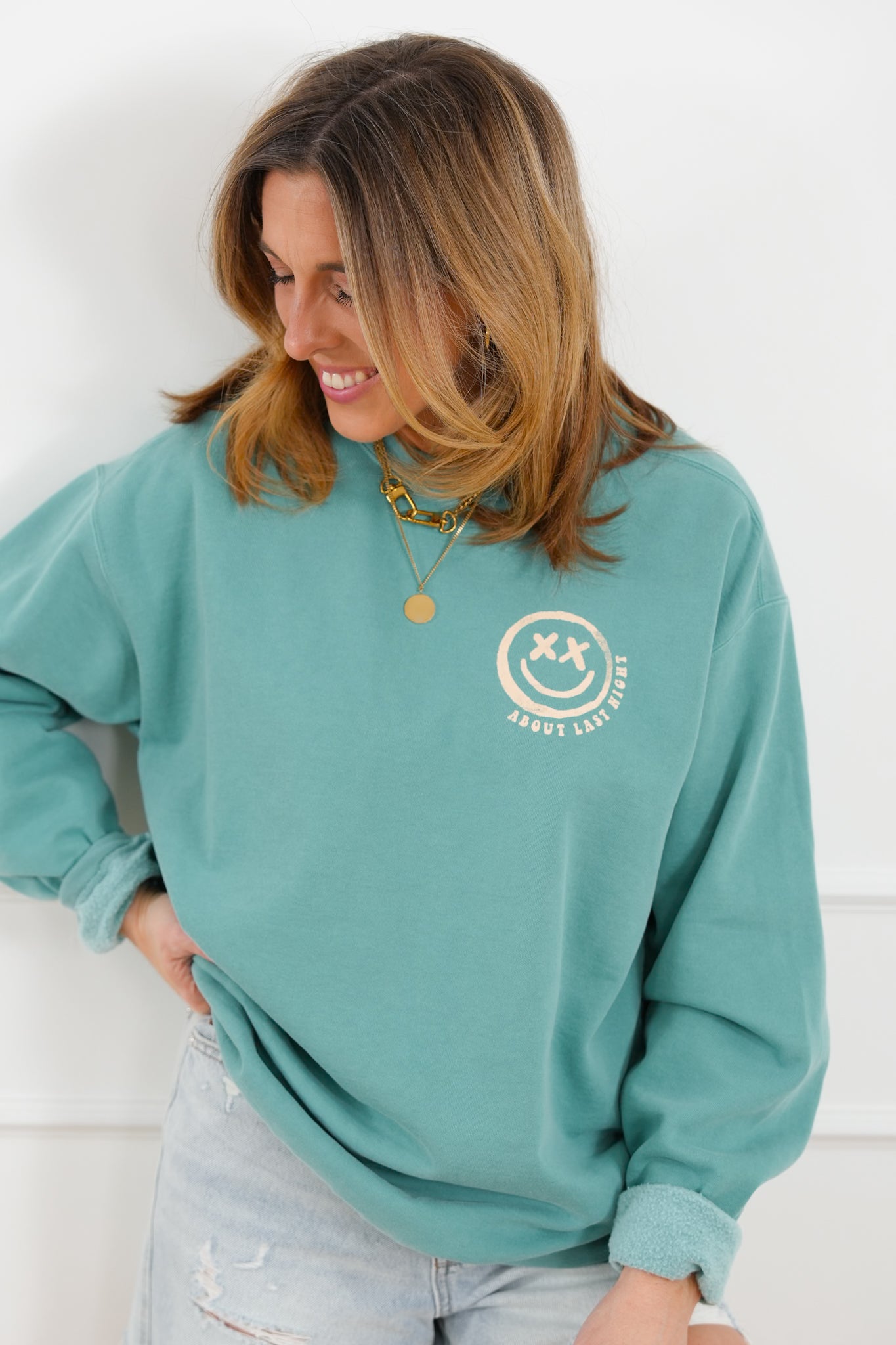 Plus/Reg Long Sleeve "Too Sober For This" Graphic Sweatshirt