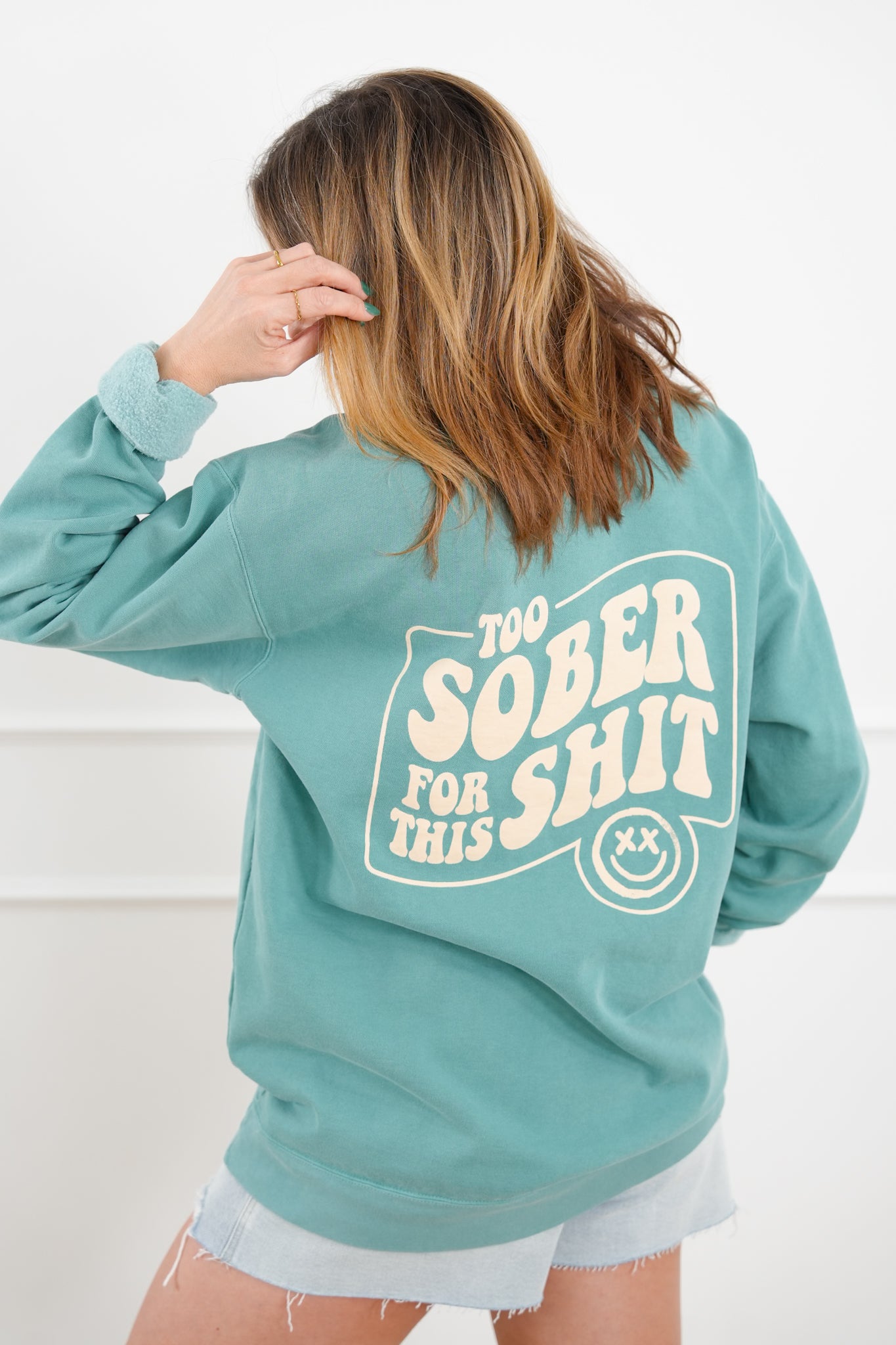 Plus/Reg Long Sleeve "Too Sober For This" Graphic Sweatshirt