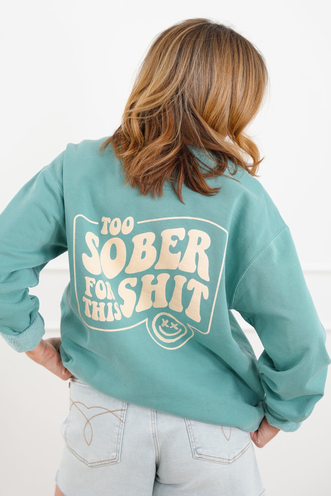 Plus/Reg Long Sleeve "Too Sober For This" Graphic Sweatshirt