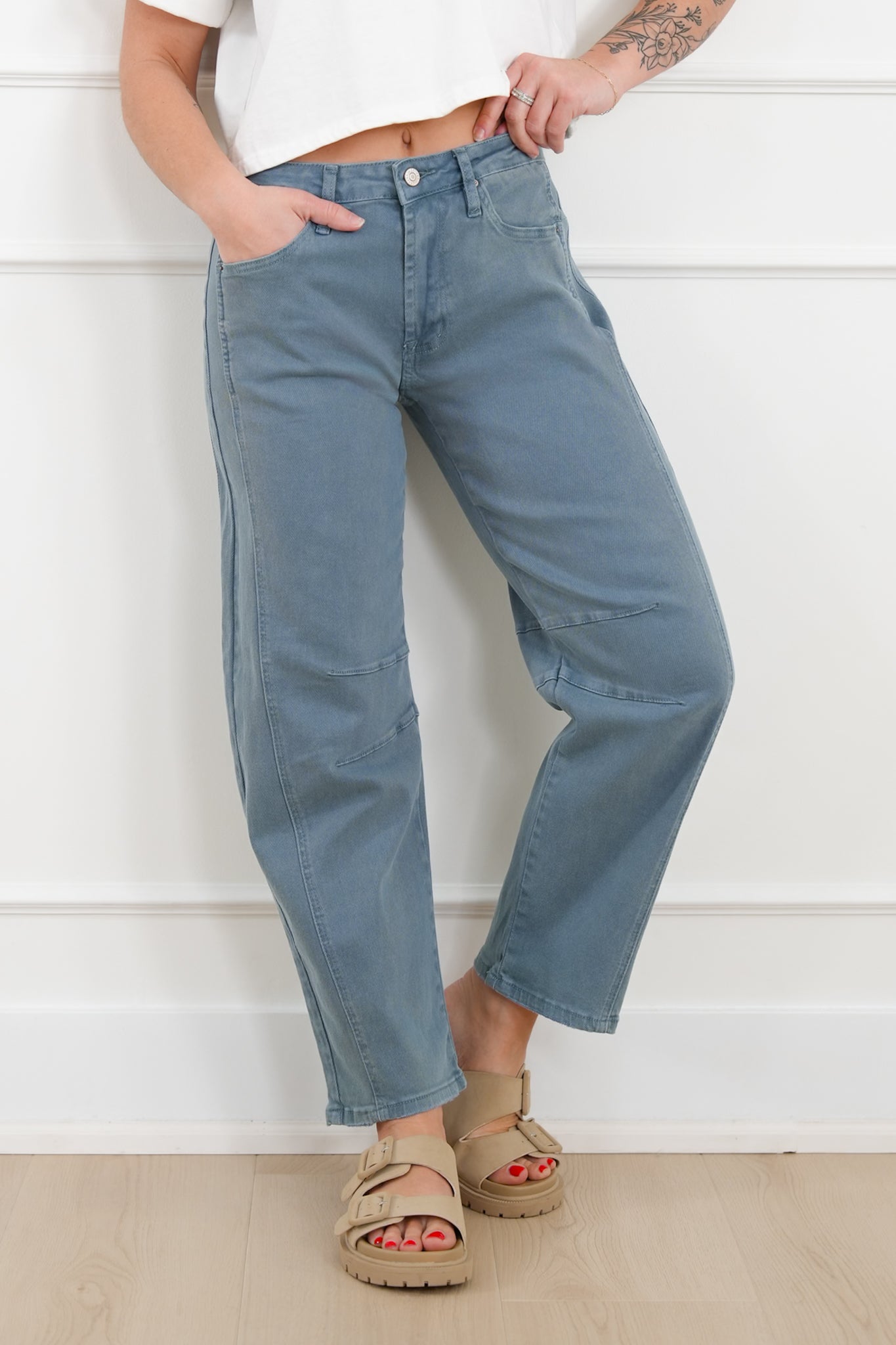Door Buster! Zenana Barrel Leg Color Denim Pants