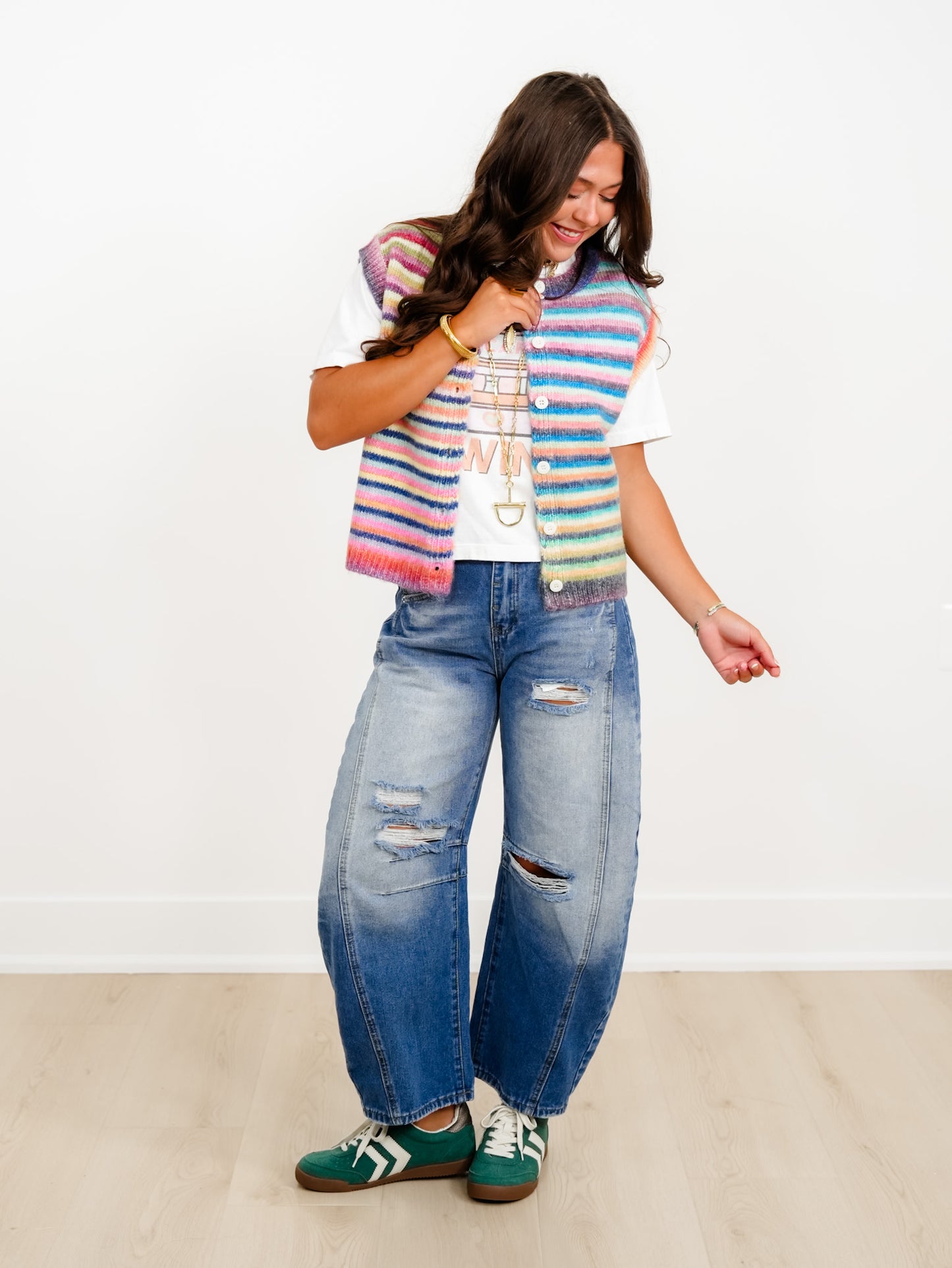 Rainbow Stripe Button Down Sweater Vest