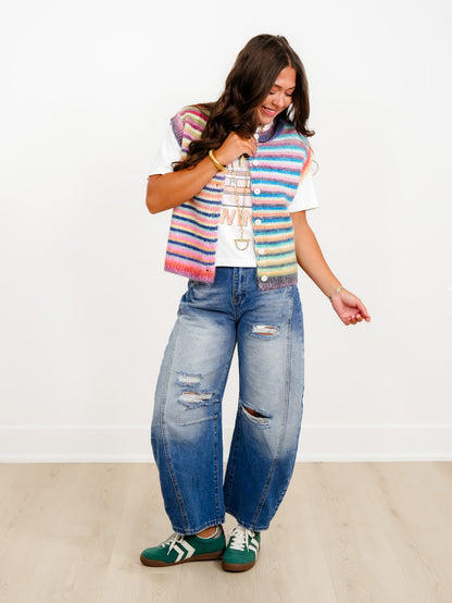 Rainbow Stripe Button Down Sweater Vest