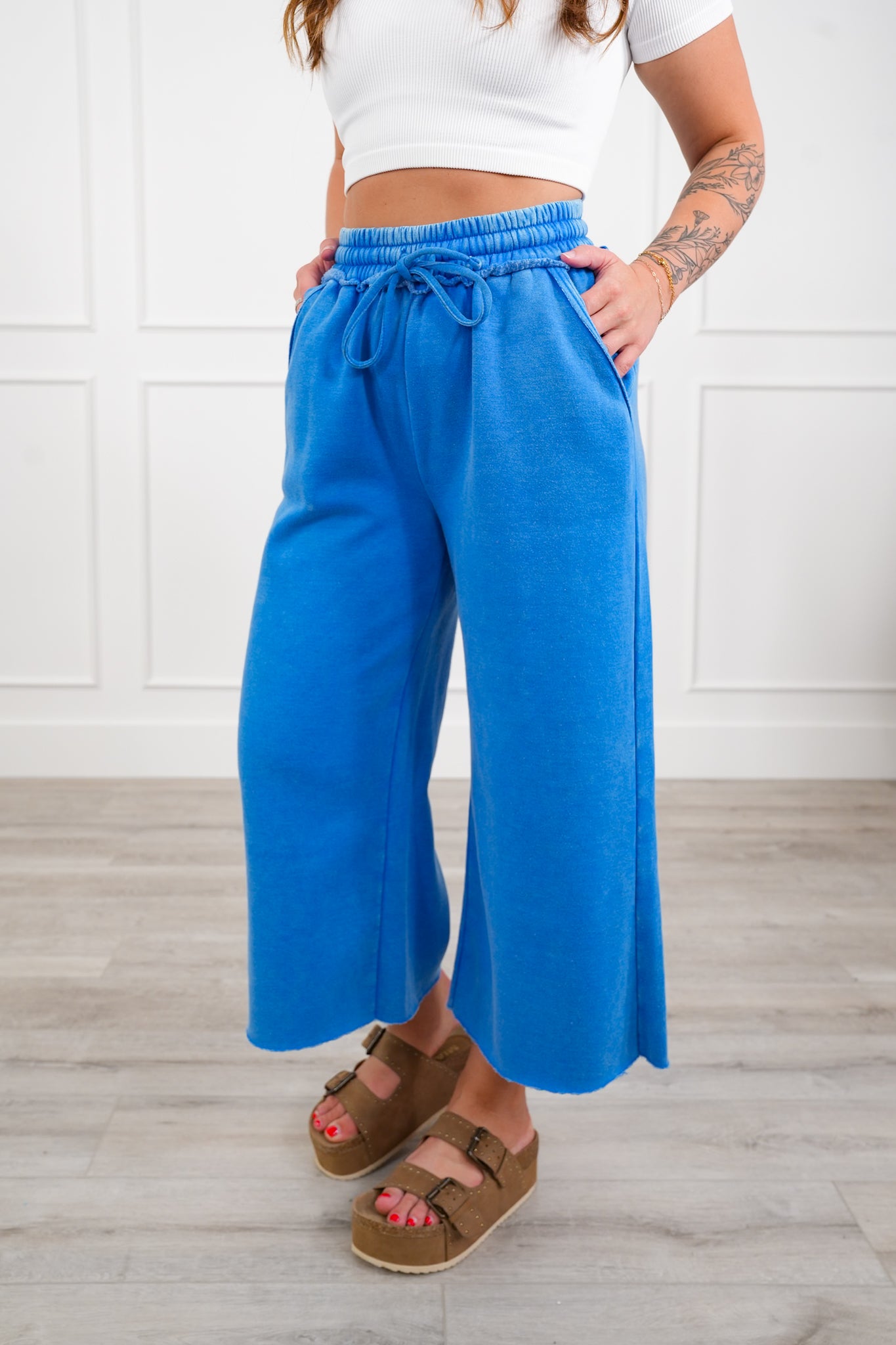 Door Buster! Plus/Reg Zenana Acid Wash Fleece Palazzo Sweatpants with Pockets