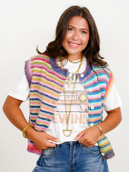 Rainbow Stripe Button Down Sweater Vest