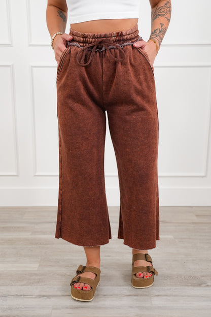 Door Buster! Plus/Reg Zenana Acid Wash Fleece Palazzo Sweatpants with Pockets
