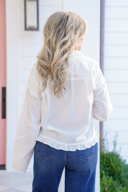 Ivory Long Sleeve Button Down Top with Ruffles