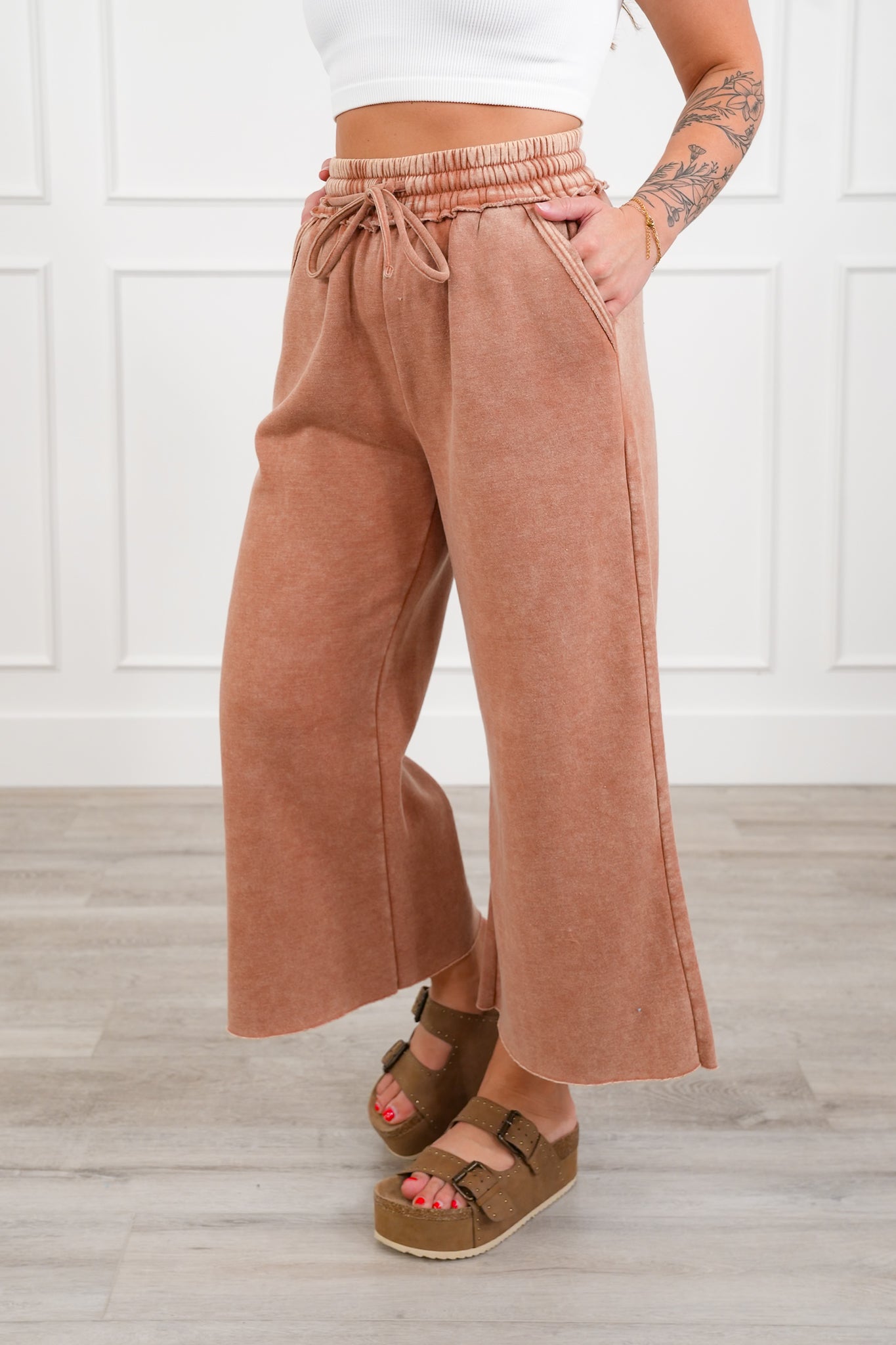 Door Buster! Plus/Reg Zenana Acid Wash Fleece Palazzo Sweatpants with Pockets