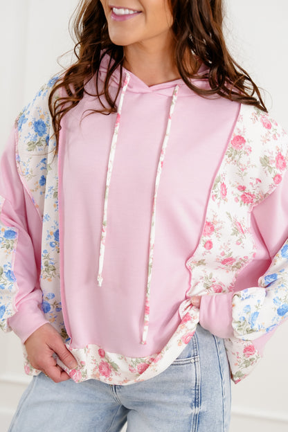 Plus/Reg Floral Color Block Long Sleeve Hooded Top