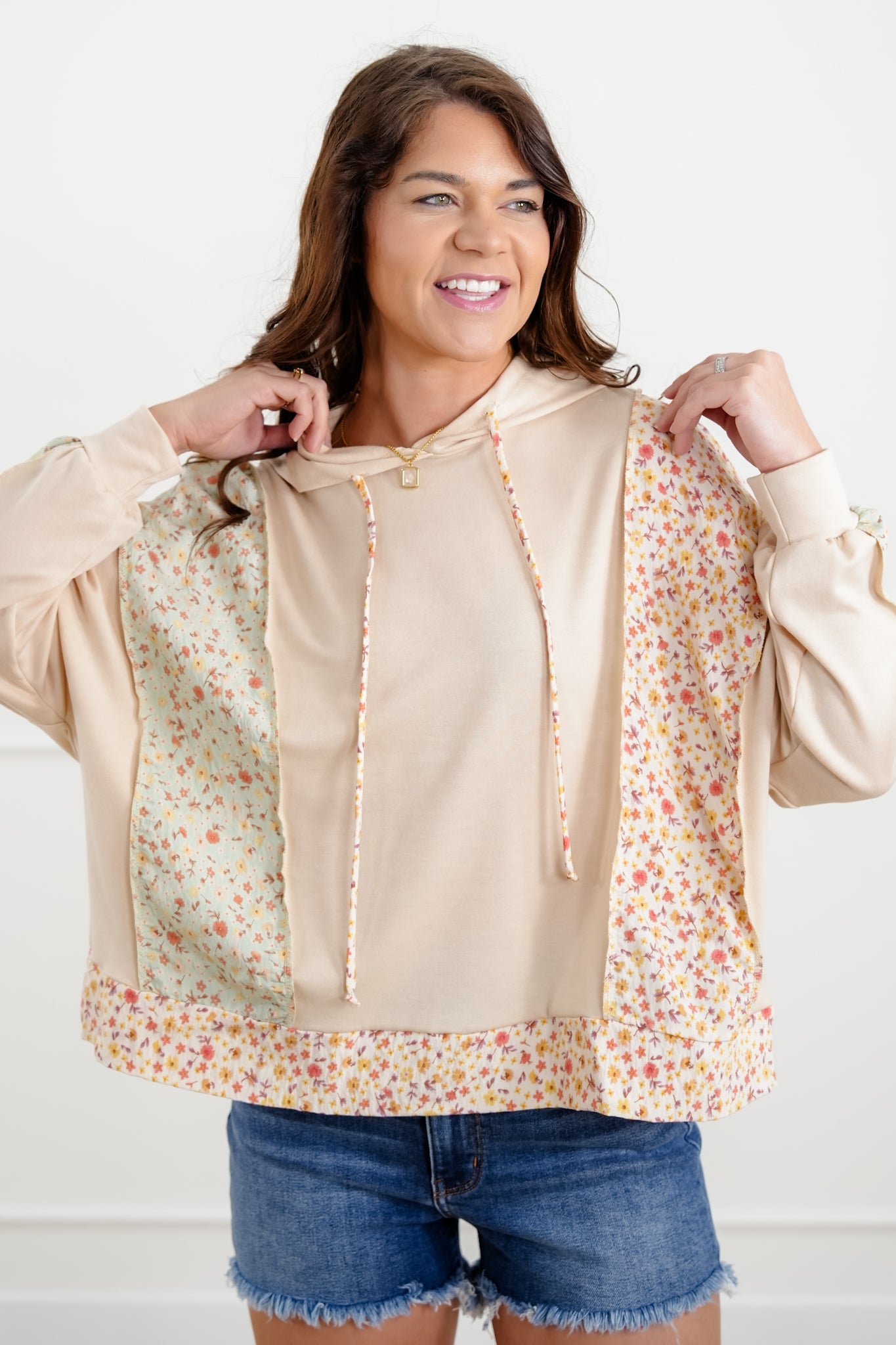 Plus/Reg Color Block Long Sleeve Hooded Top