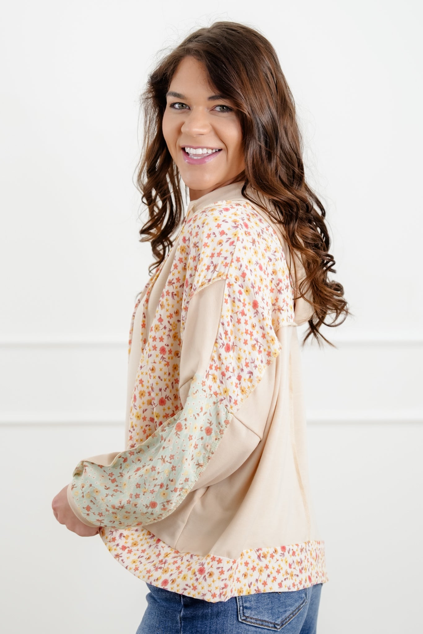 Plus/Reg Color Block Long Sleeve Hooded Top