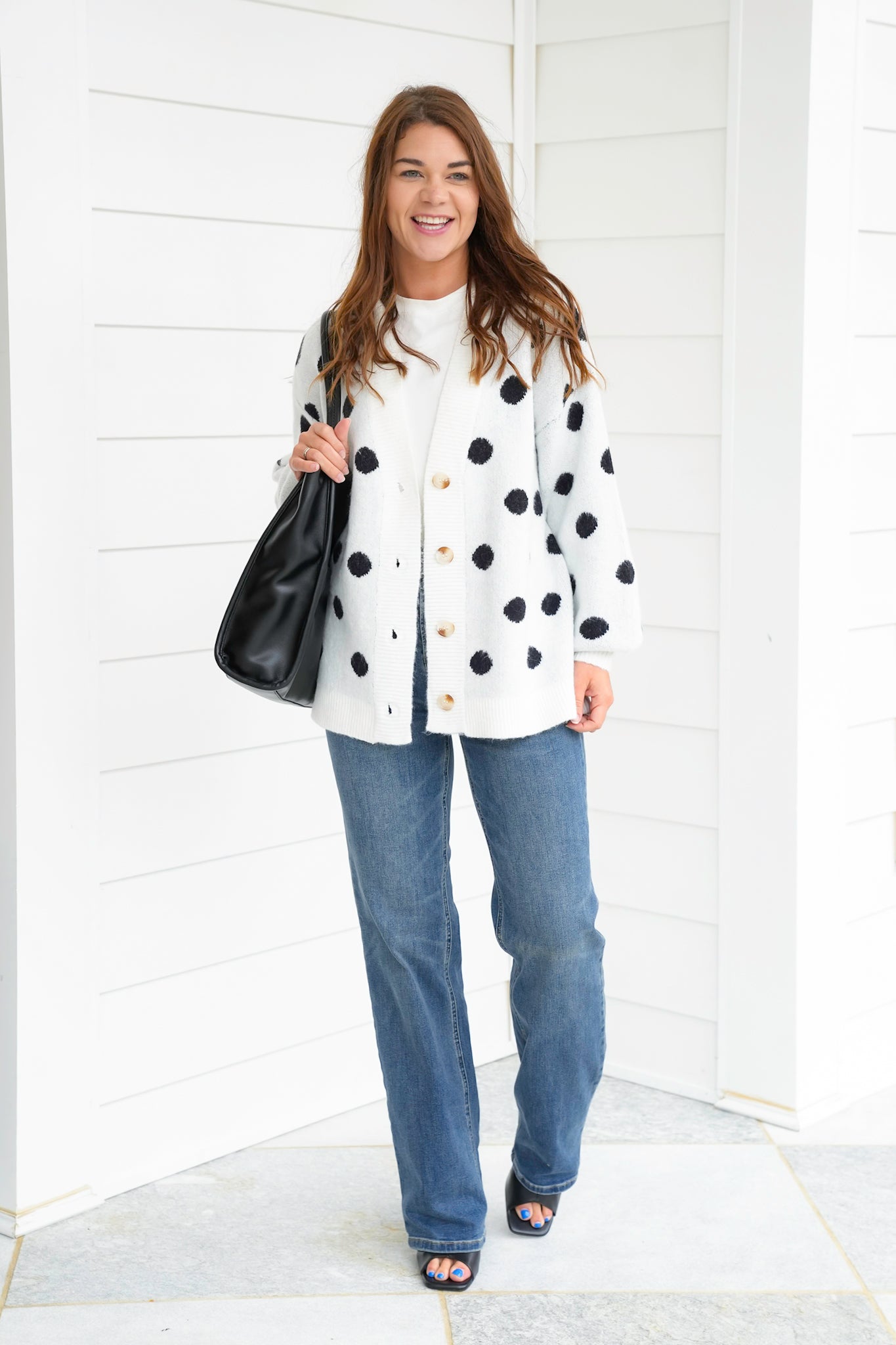 Polka Dot Long Sleeve Button Down Cardigan