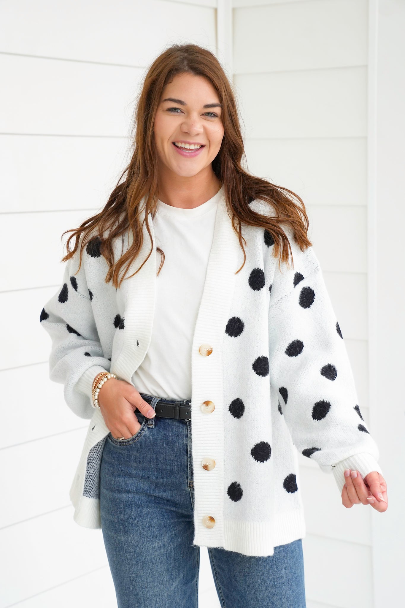 Polka Dot Long Sleeve Button Down Cardigan