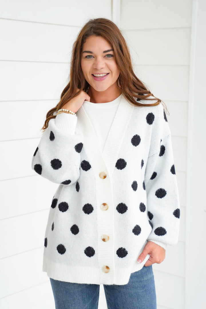 Polka Dot Long Sleeve Button Down Cardigan