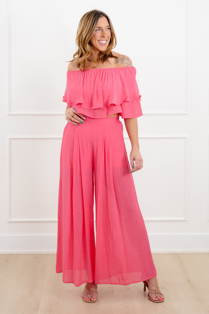 Off Shoulder Ruffle Top and Pant Set