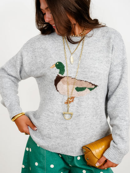 Duck Motif Long Sleeve Pullover Sweater