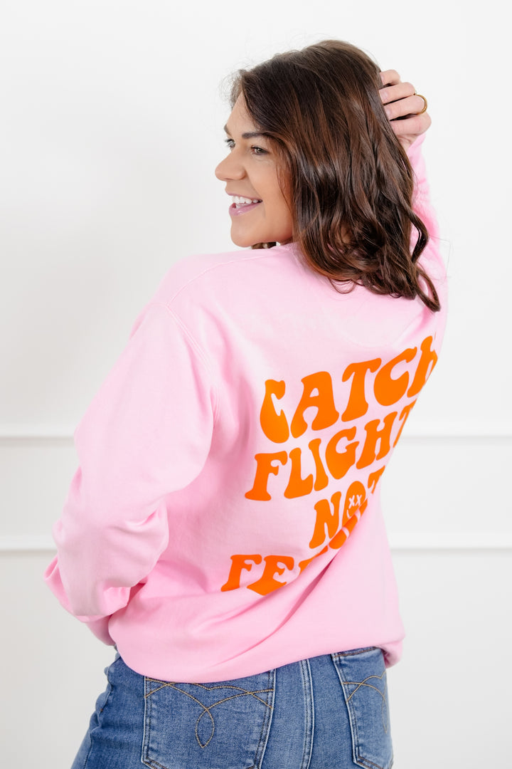 Plus/Reg Long Sleeve "Catch Flights Not Feelings" Graphic Sweatshirt