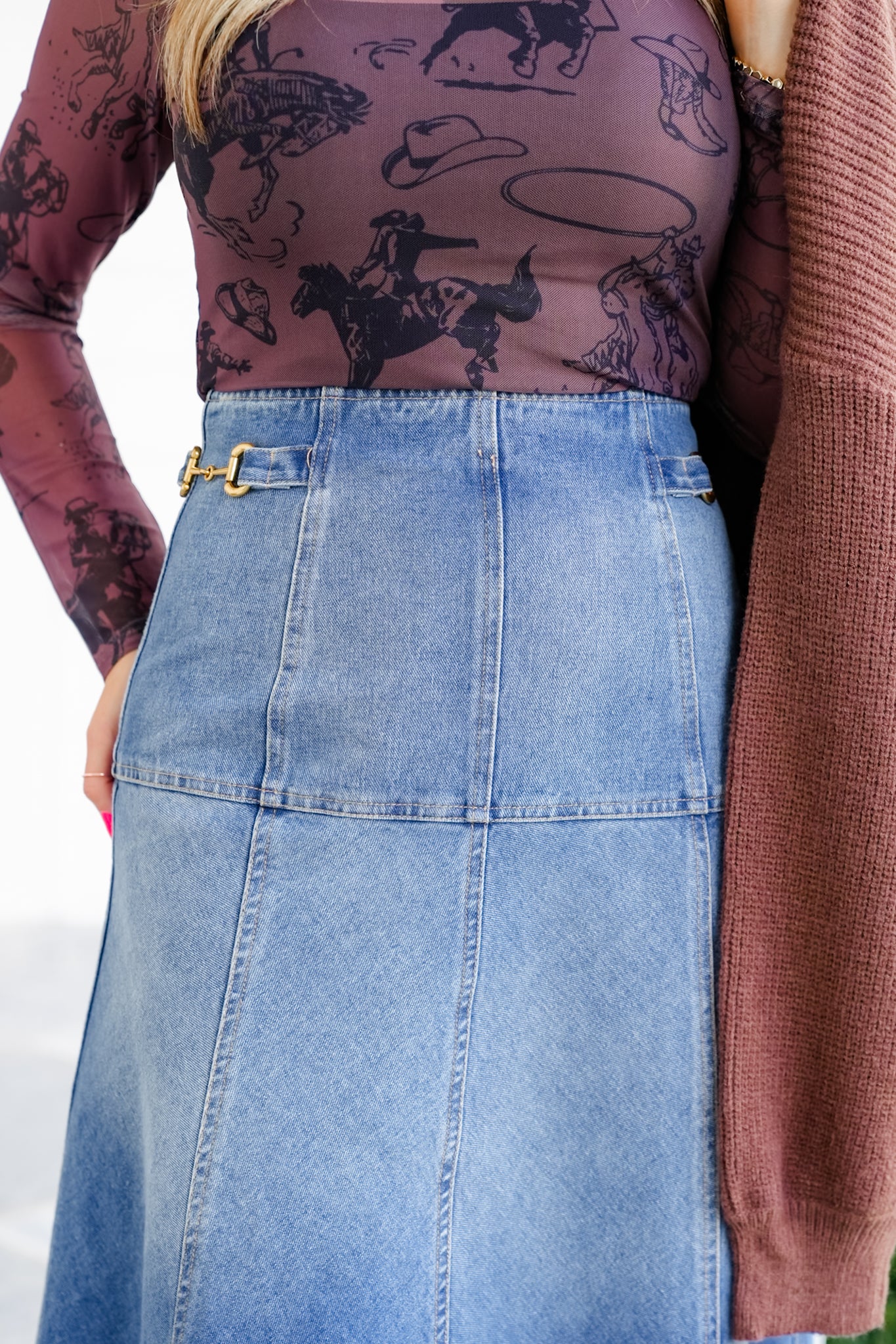 Medium Wash High Waisted Midi Skirt