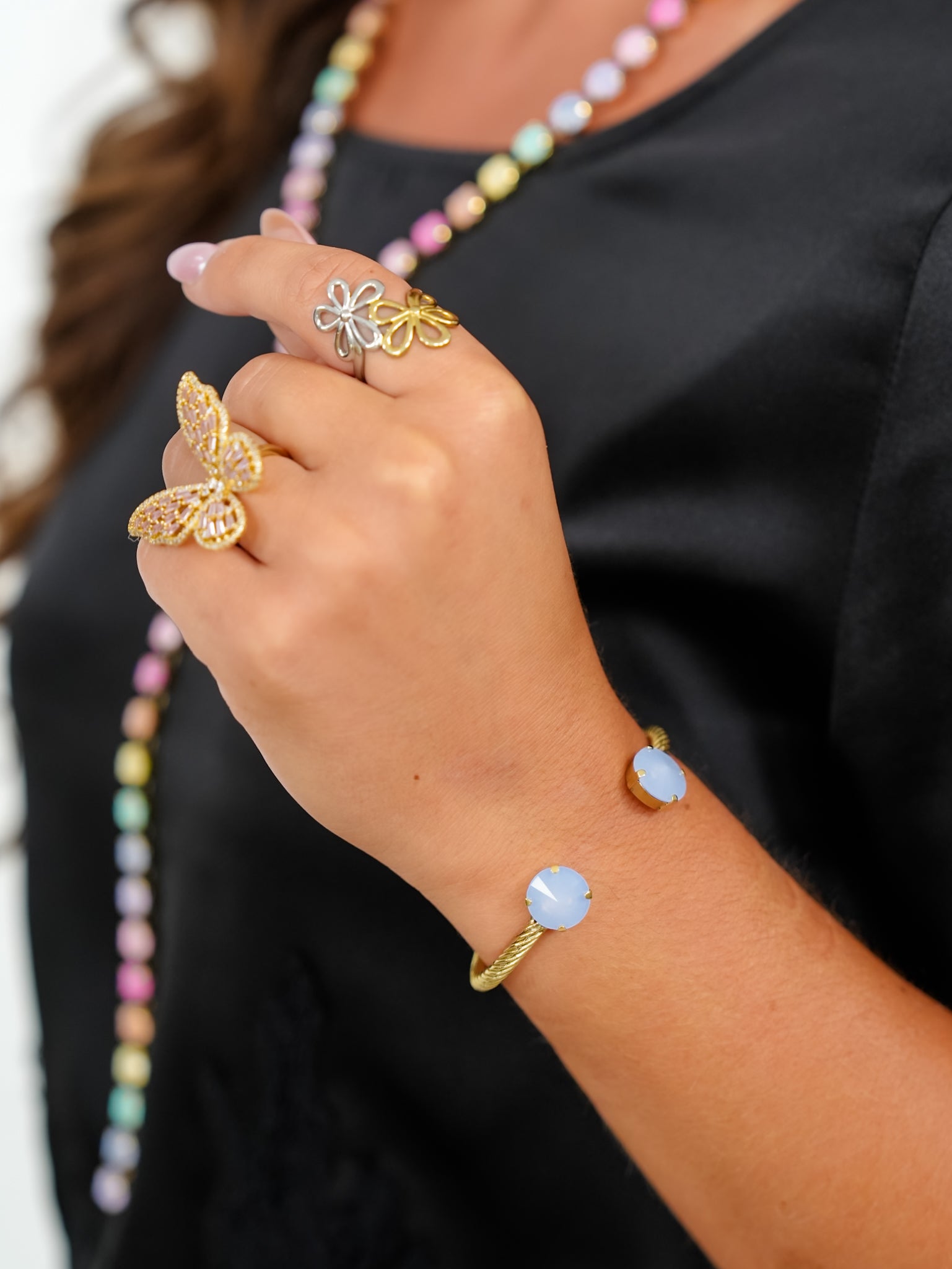 TOVA Charlotte Gold Plated Round Crystal Cuff - Freckled Poppy