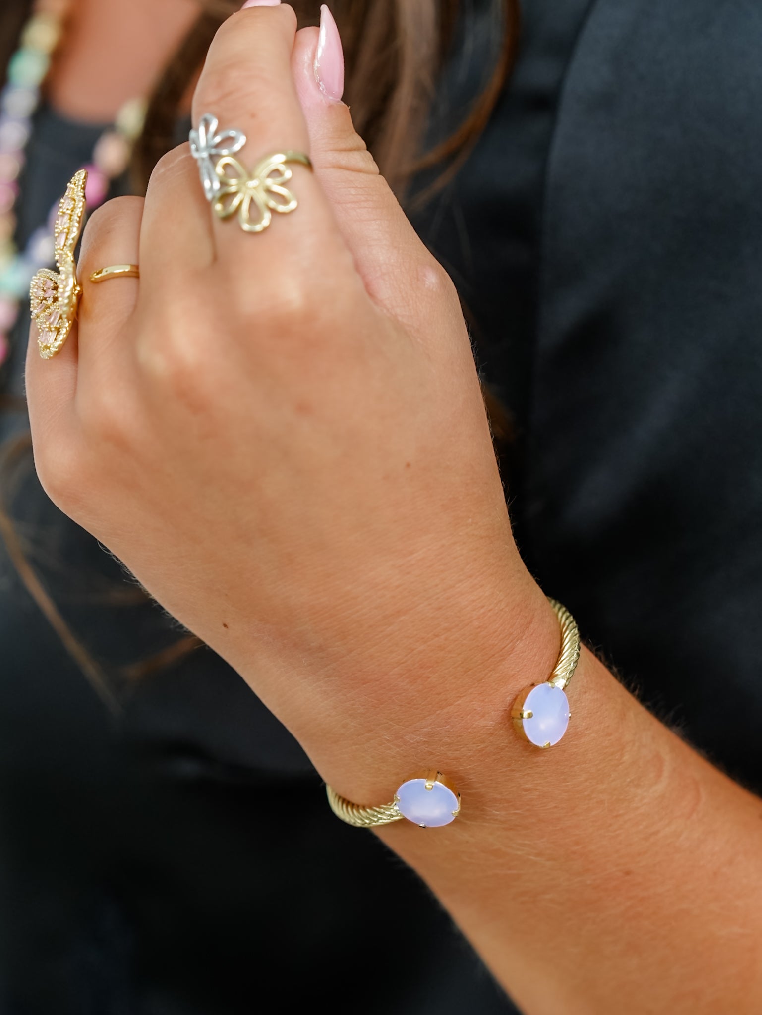 TOVA Charlotte Gold Plated Round Crystal Cuff - Freckled Poppy