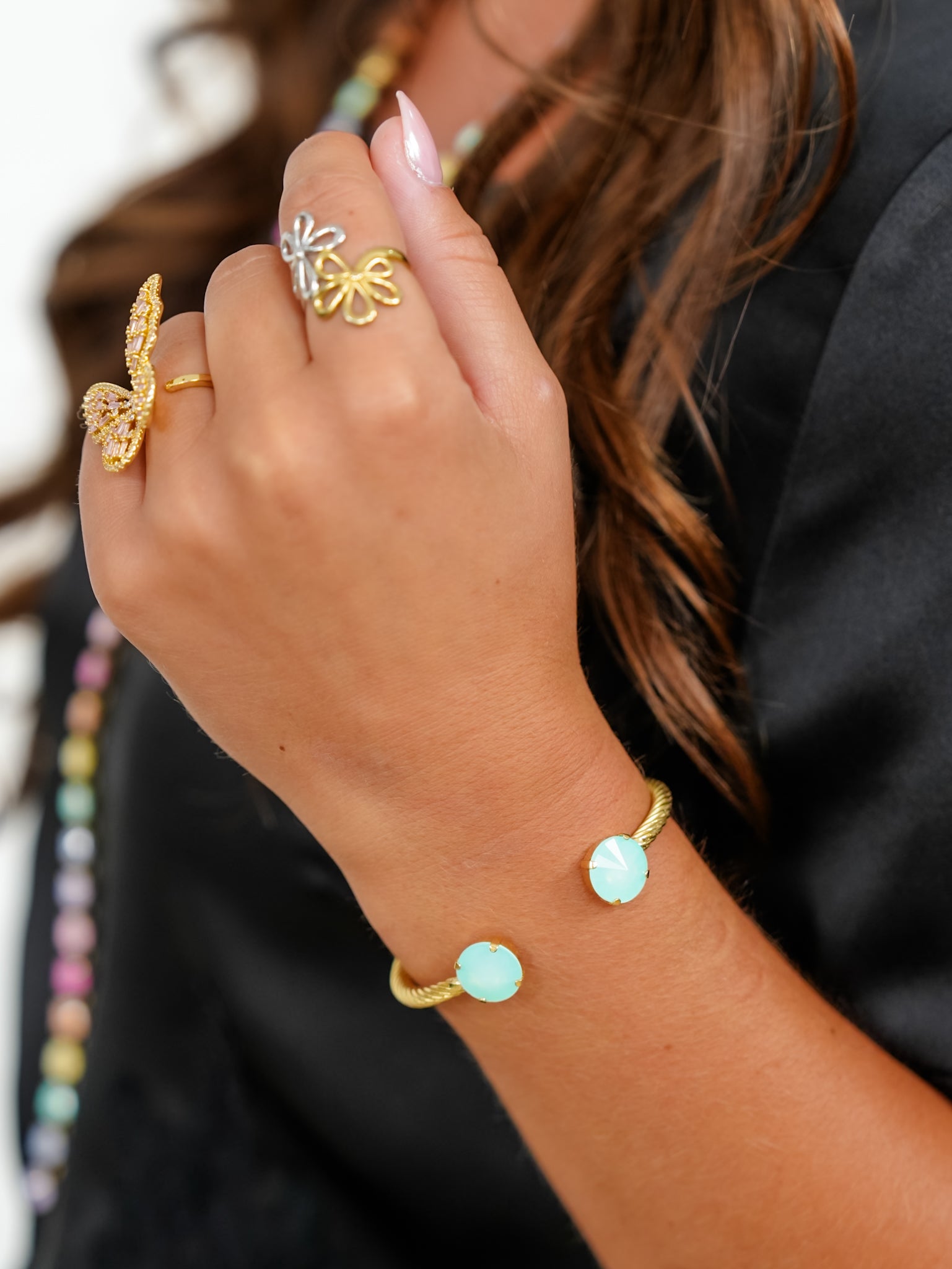 TOVA Charlotte Gold Plated Round Crystal Cuff - Freckled Poppy