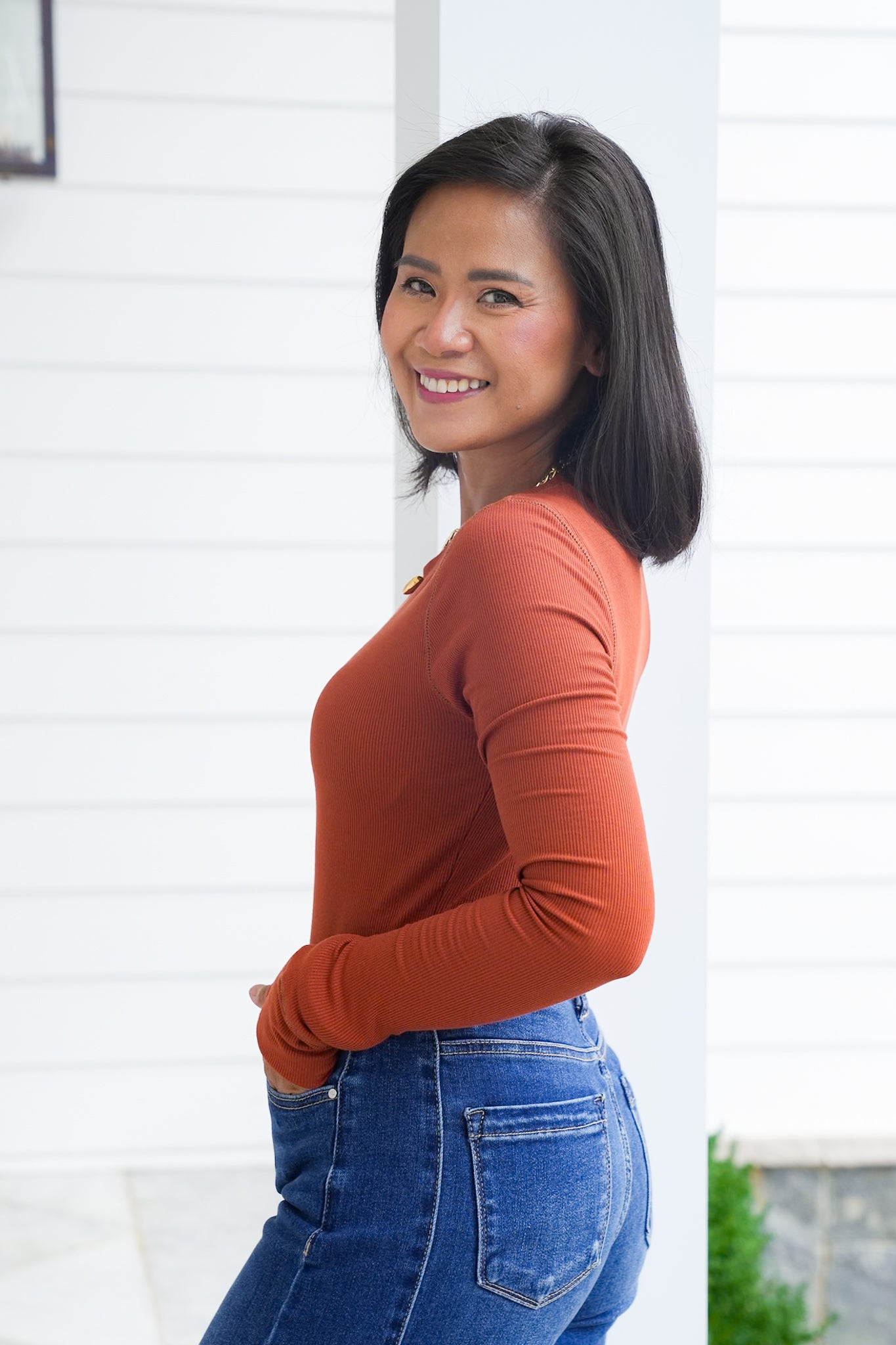 Mini Ribbed Long Sleeve Top with Thumb Hole Detail