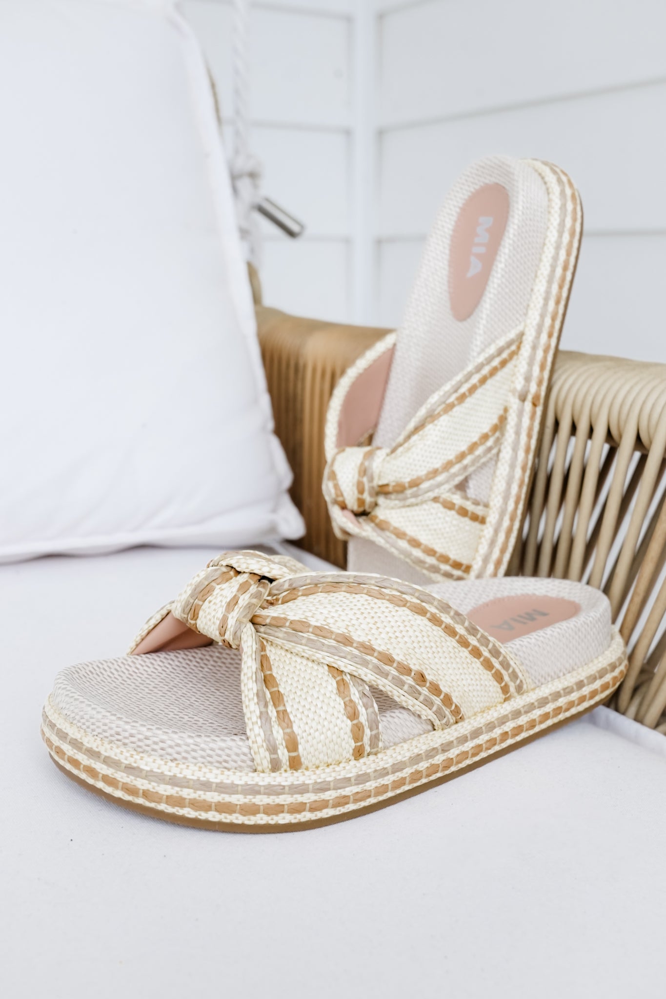 MIA Woven Platform Slide Sandals with Braided Cross-Strap Detail