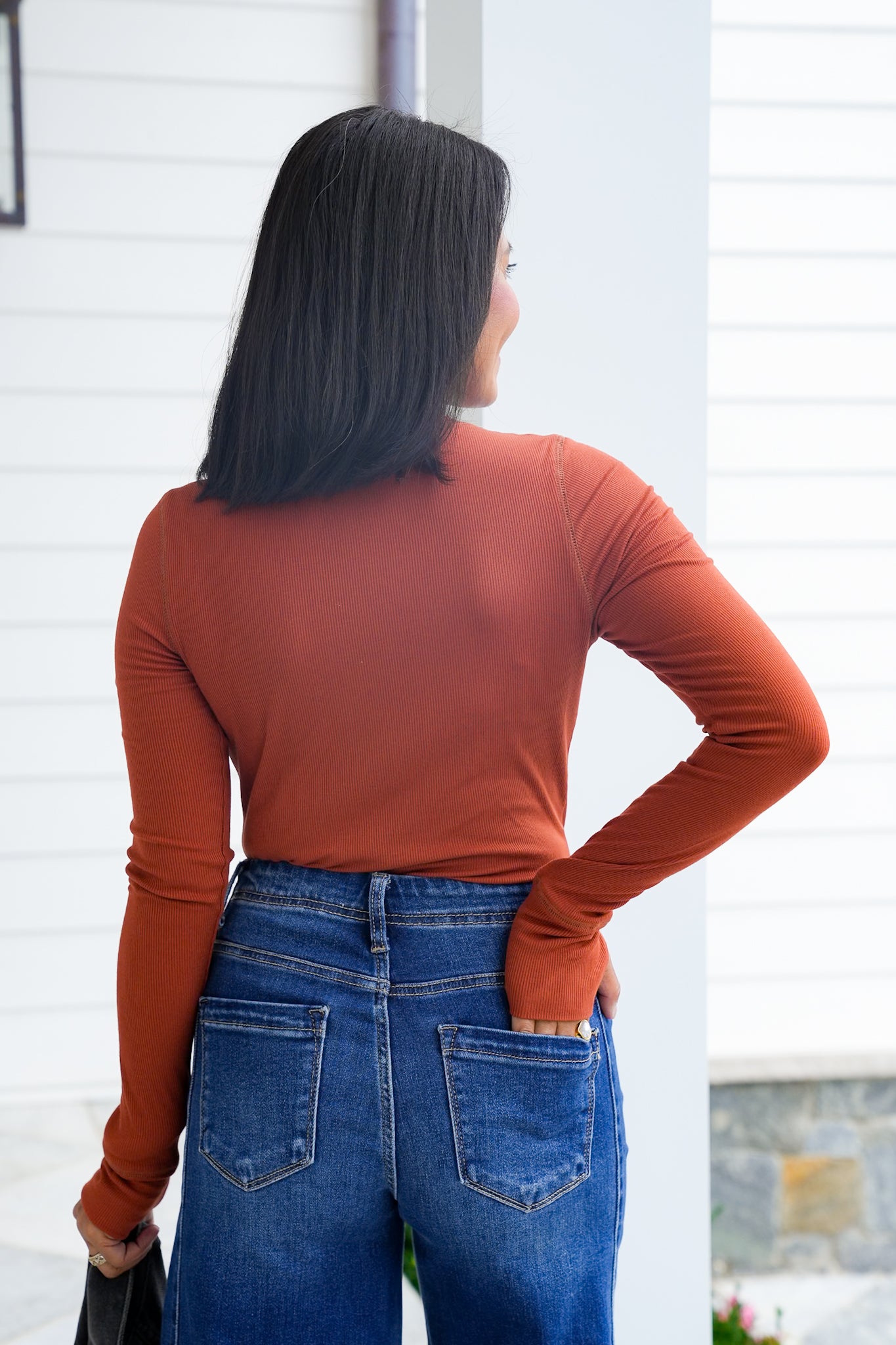 Mini Ribbed Long Sleeve Top with Thumb Hole Detail