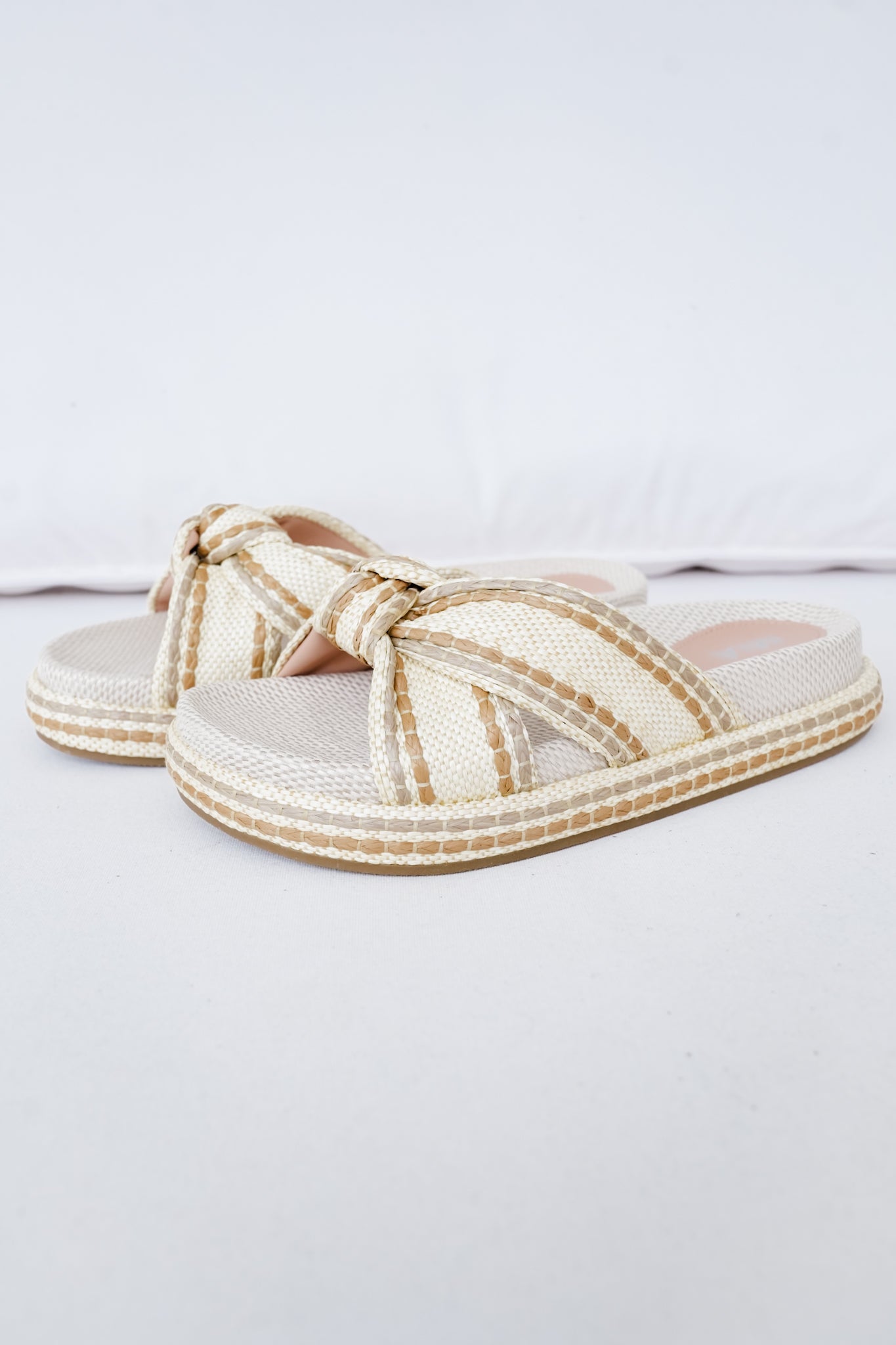MIA Woven Platform Slide Sandals with Braided Cross-Strap Detail