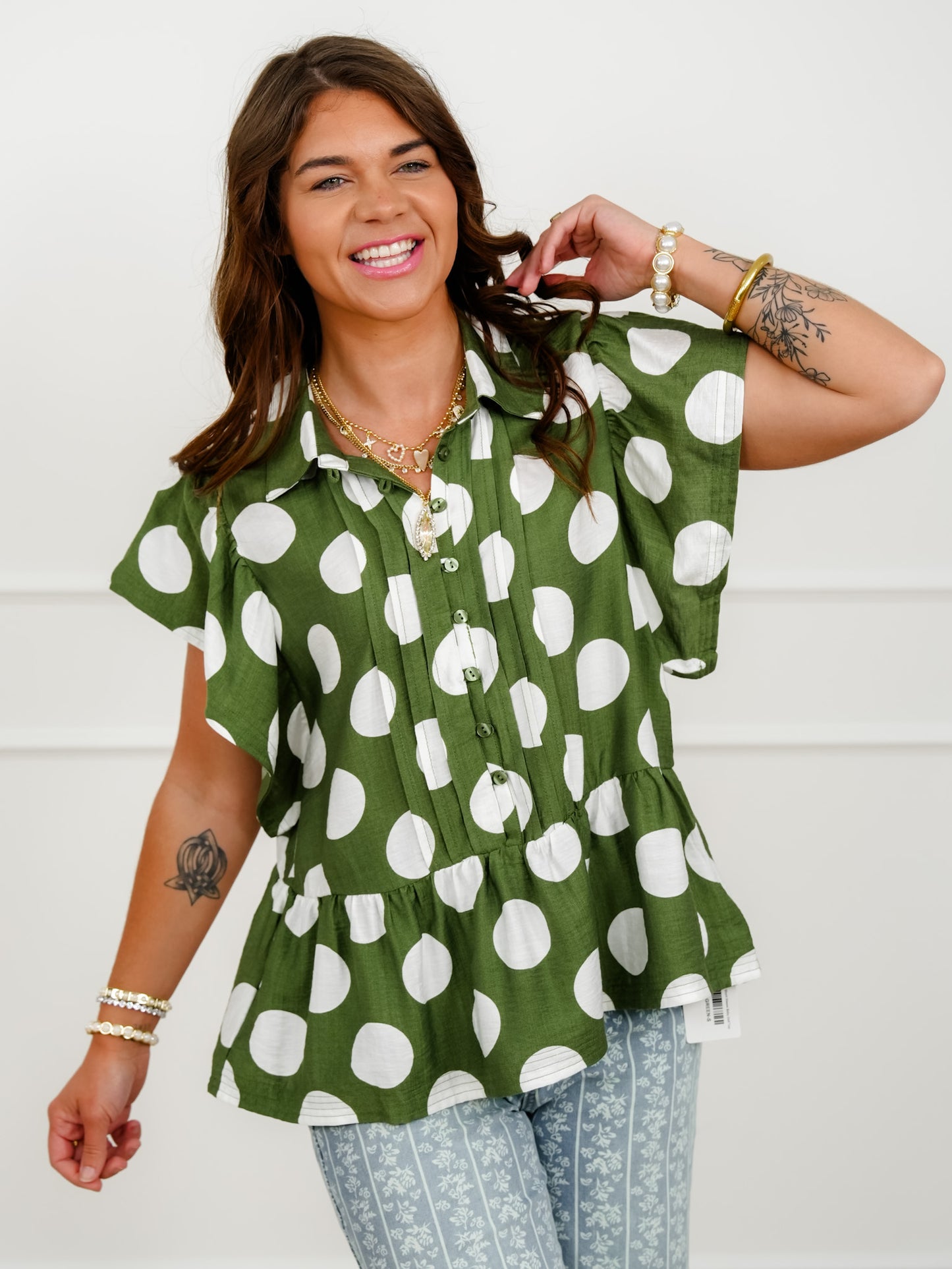 Polka Dot Print Short Sleeve Baby Doll Top