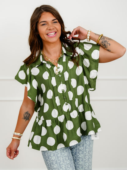 Polka Dot Print Short Sleeve Baby Doll Top