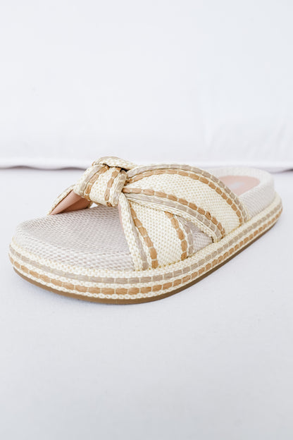 MIA Woven Platform Slide Sandals with Braided Cross-Strap Detail