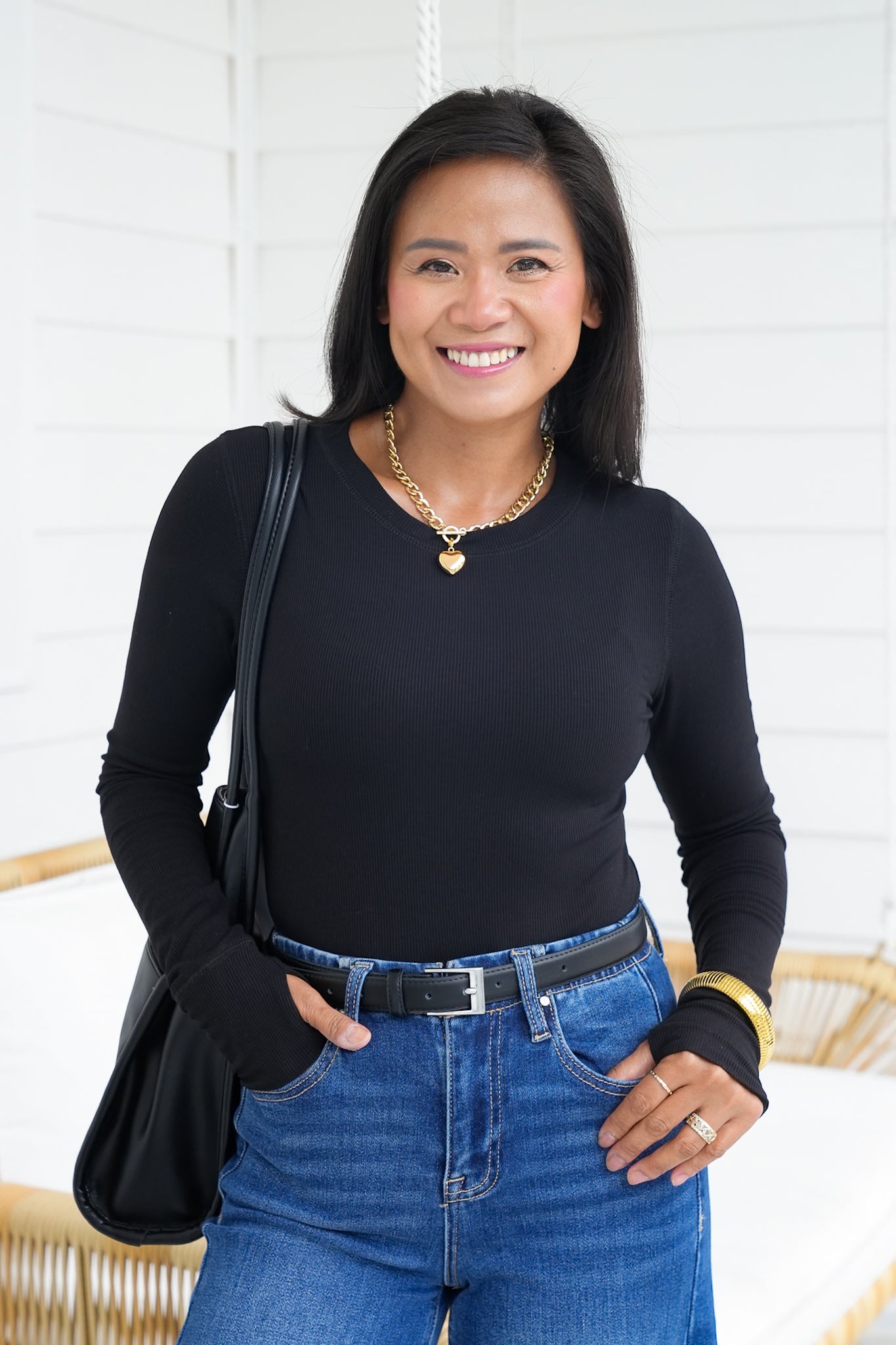 Mini Ribbed Long Sleeve Top with Thumb Hole Detail