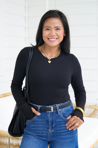 Mini Ribbed Long Sleeve Top with Thumb Hole Detail