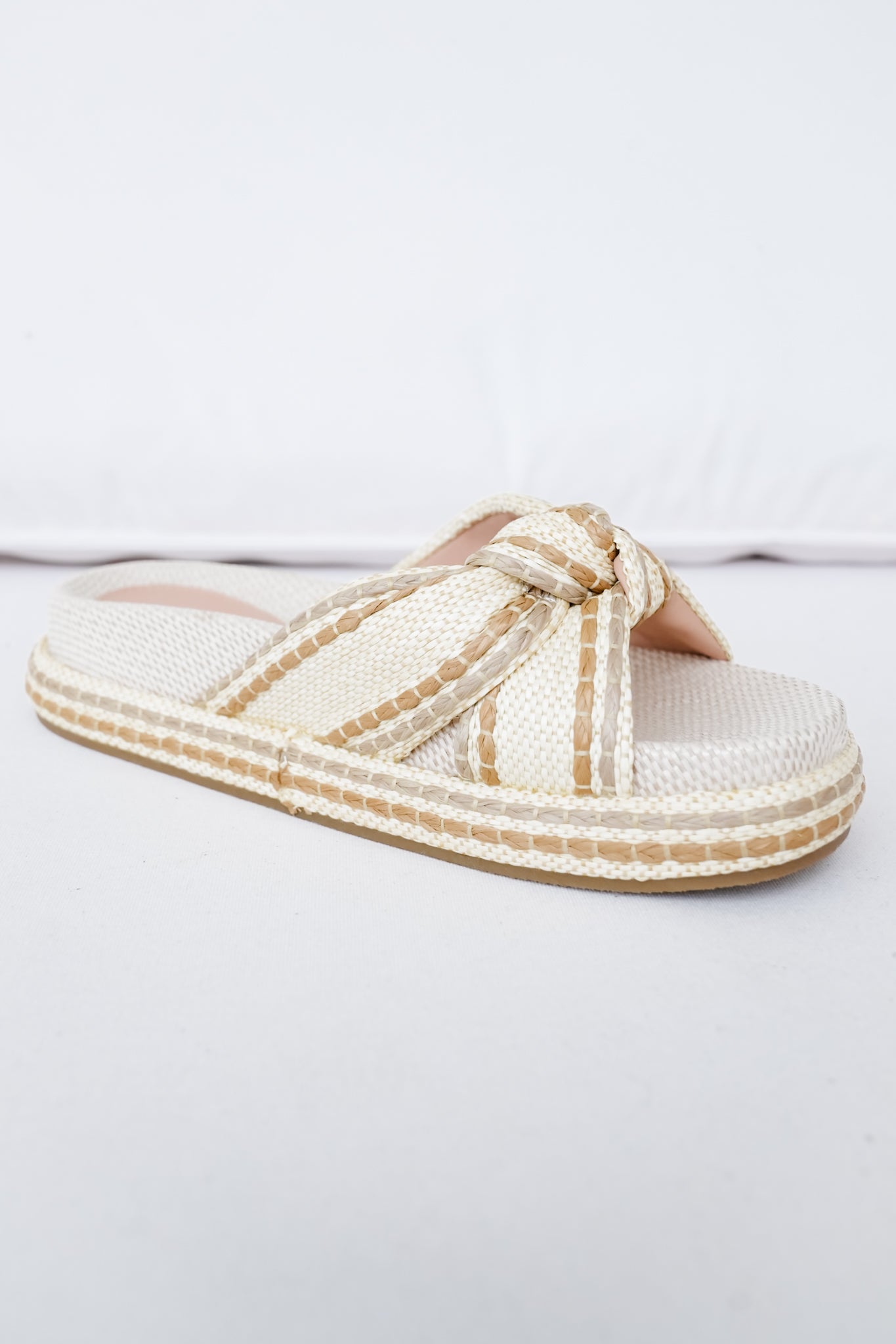 MIA Woven Platform Slide Sandals with Braided Cross-Strap Detail