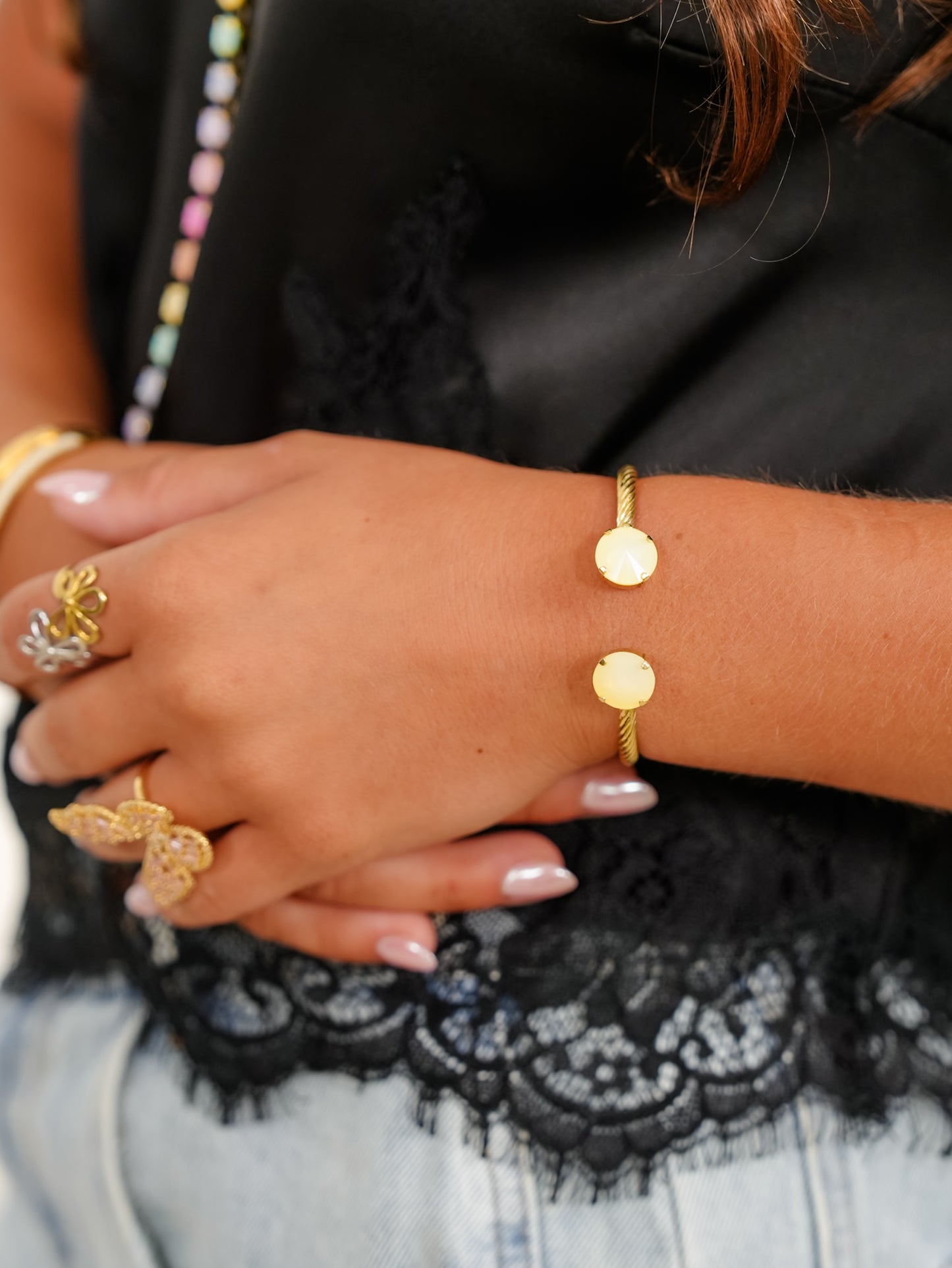 TOVA Charlotte Gold Plated Round Crystal Cuff - Freckled Poppy