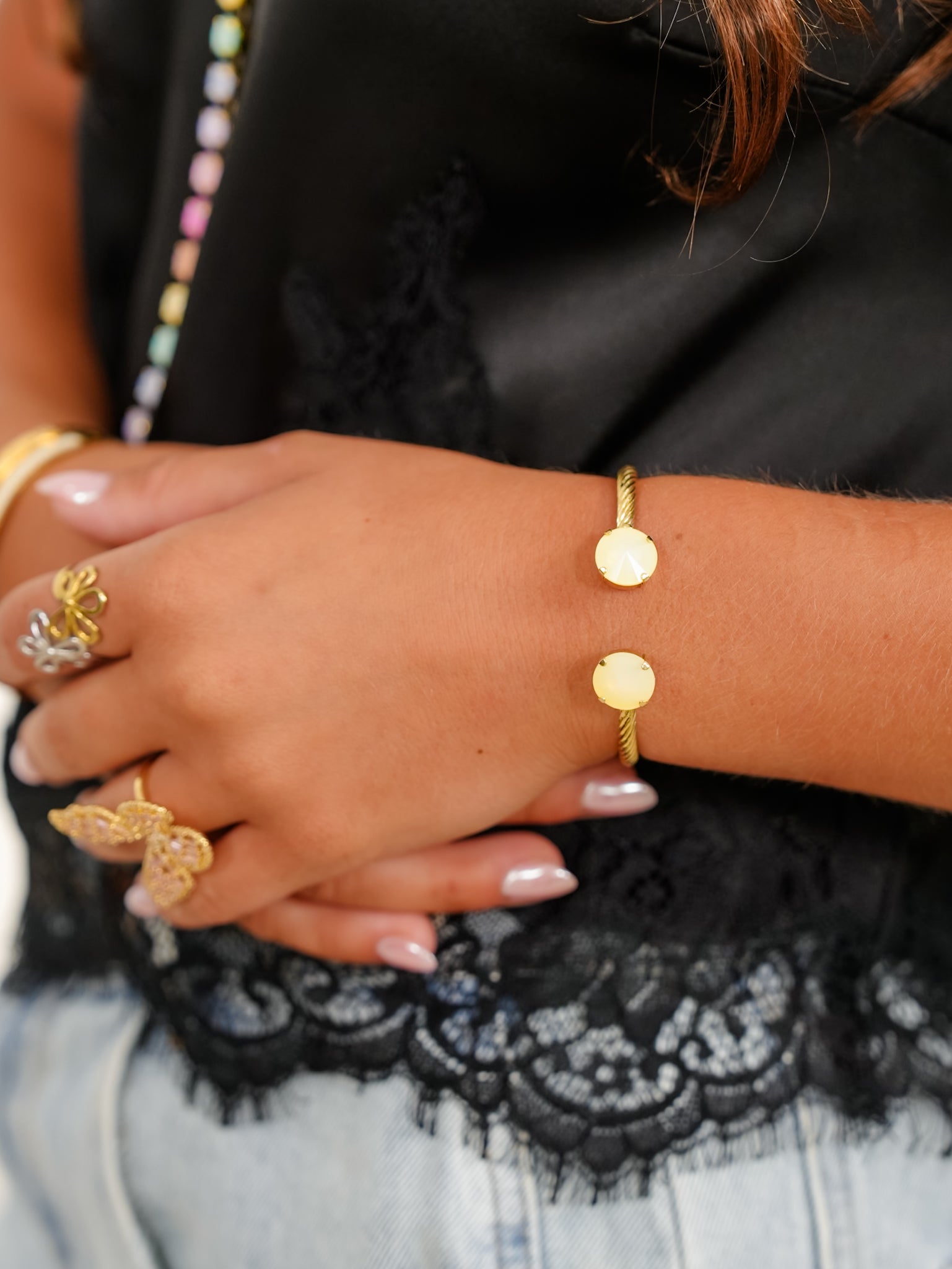 TOVA Charlotte Gold Plated Round Crystal Cuff - Freckled Poppy