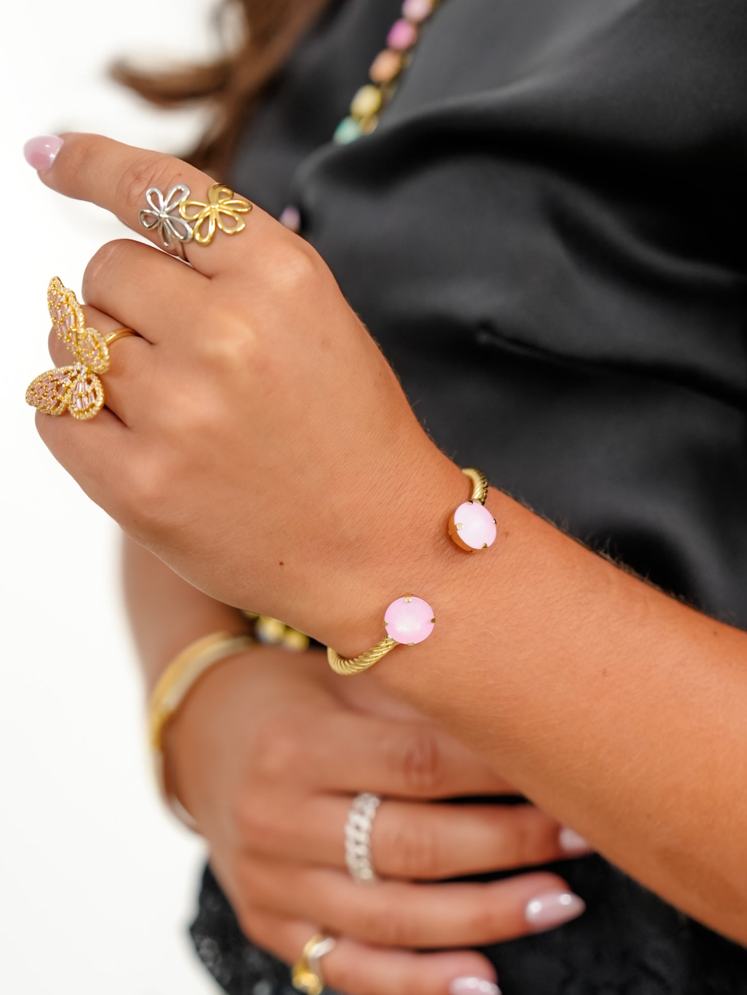 TOVA Charlotte Gold Plated Round Crystal Cuff - Freckled Poppy