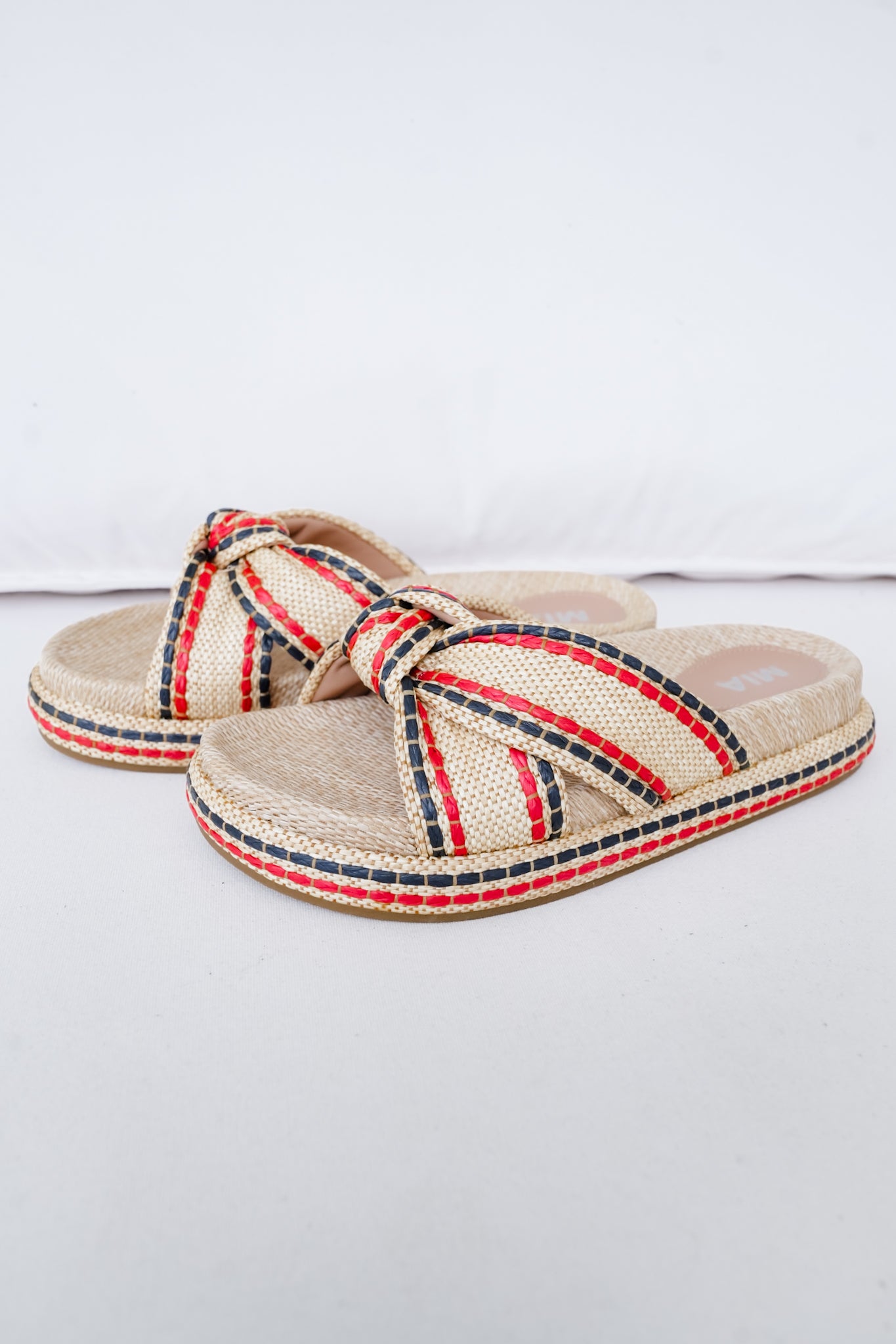 MIA Woven Platform Slide Sandals with Braided Cross-Strap Detail