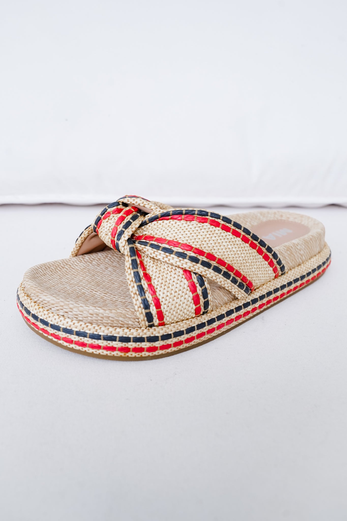 MIA Woven Platform Slide Sandals with Braided Cross-Strap Detail