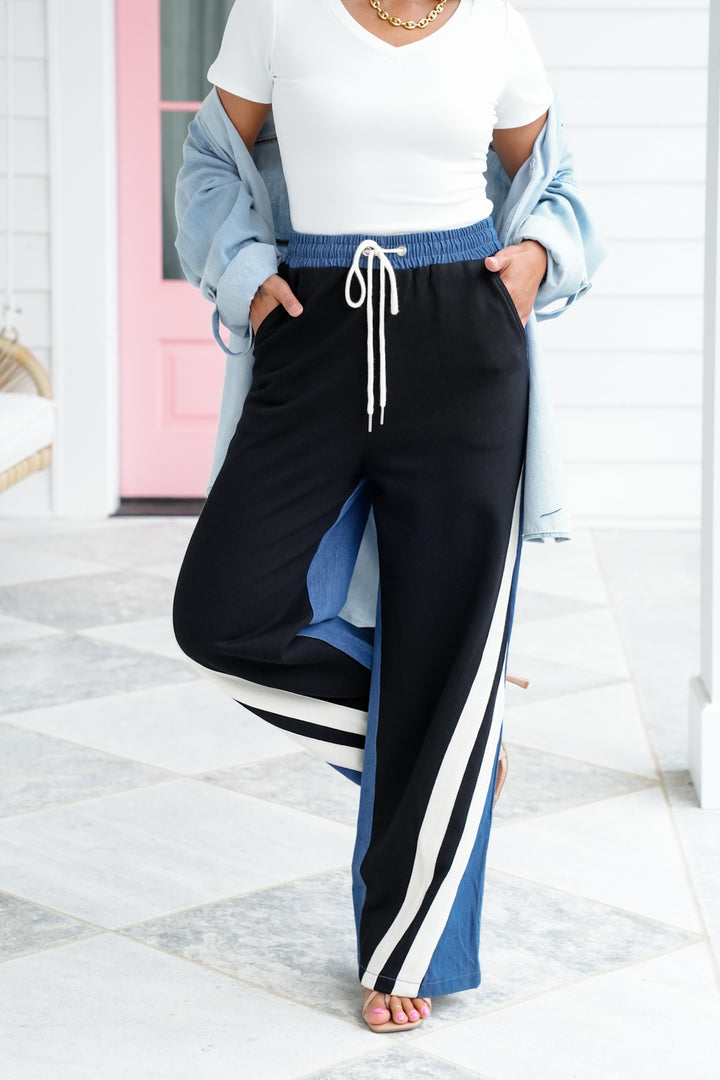Color Block Elastic Waist Pants with Side Pockets