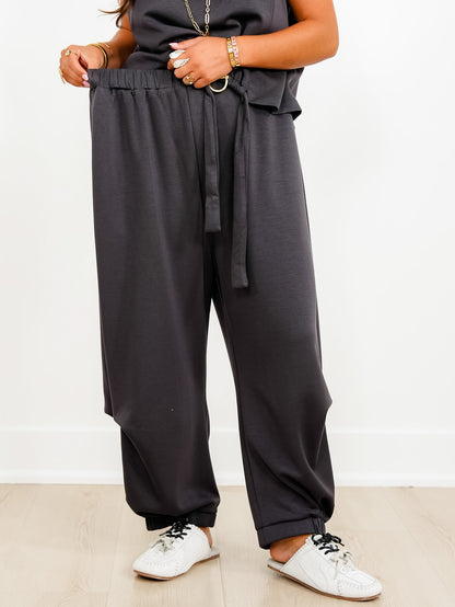 Charcoal Knit Sleeveless Top and Pants Set