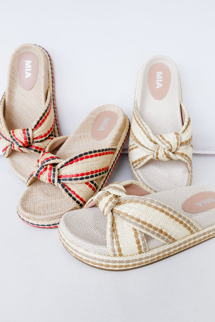 MIA Woven Platform Slide Sandals with Braided Cross-Strap Detail