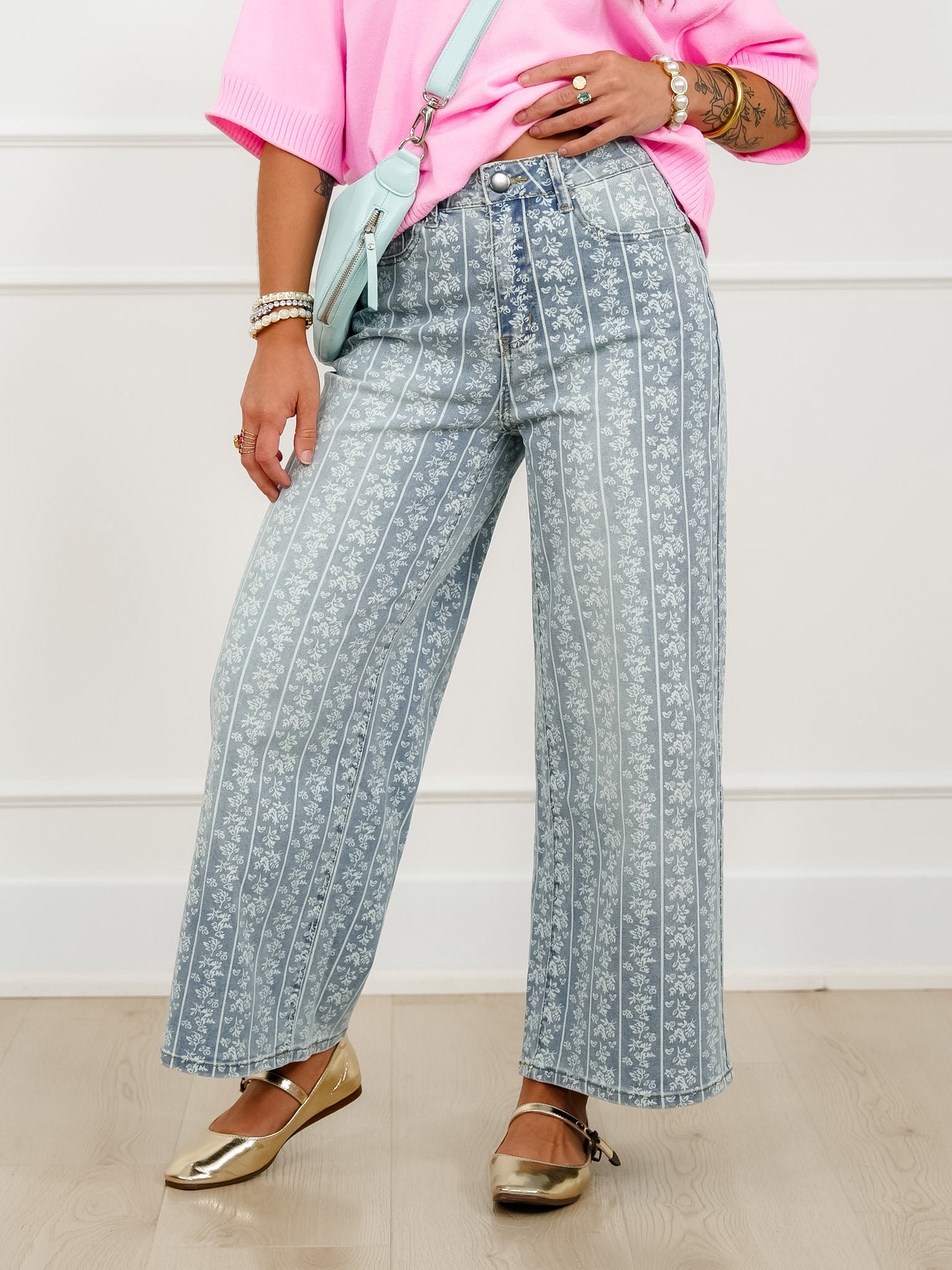 Floral Stripe Print High Waist Denim Pants – Freckled Poppy