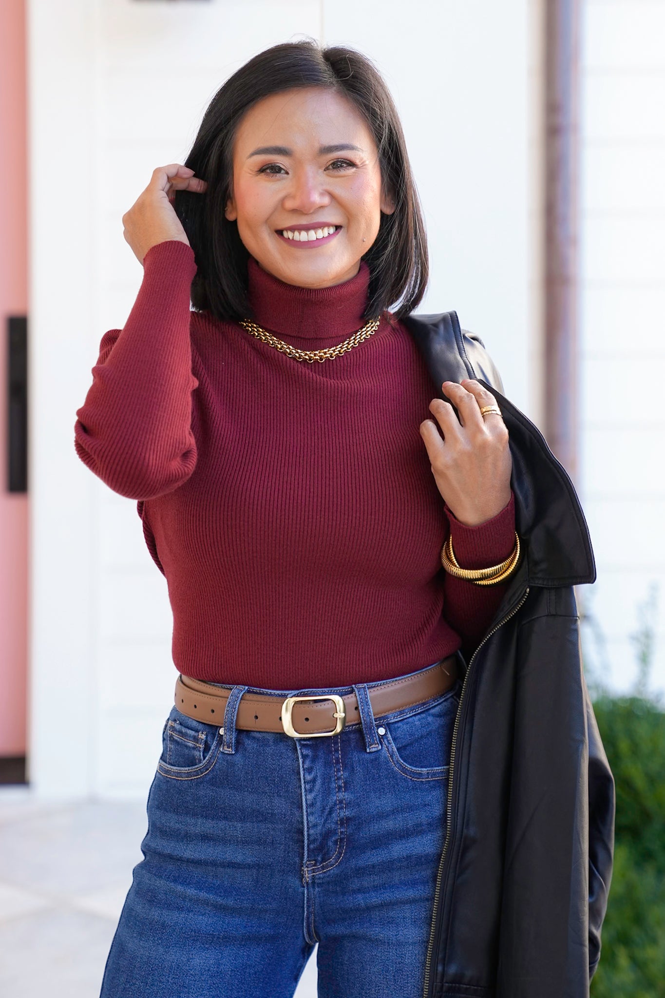 Ribbed Long Sleeve Turtleneck Sweater Top